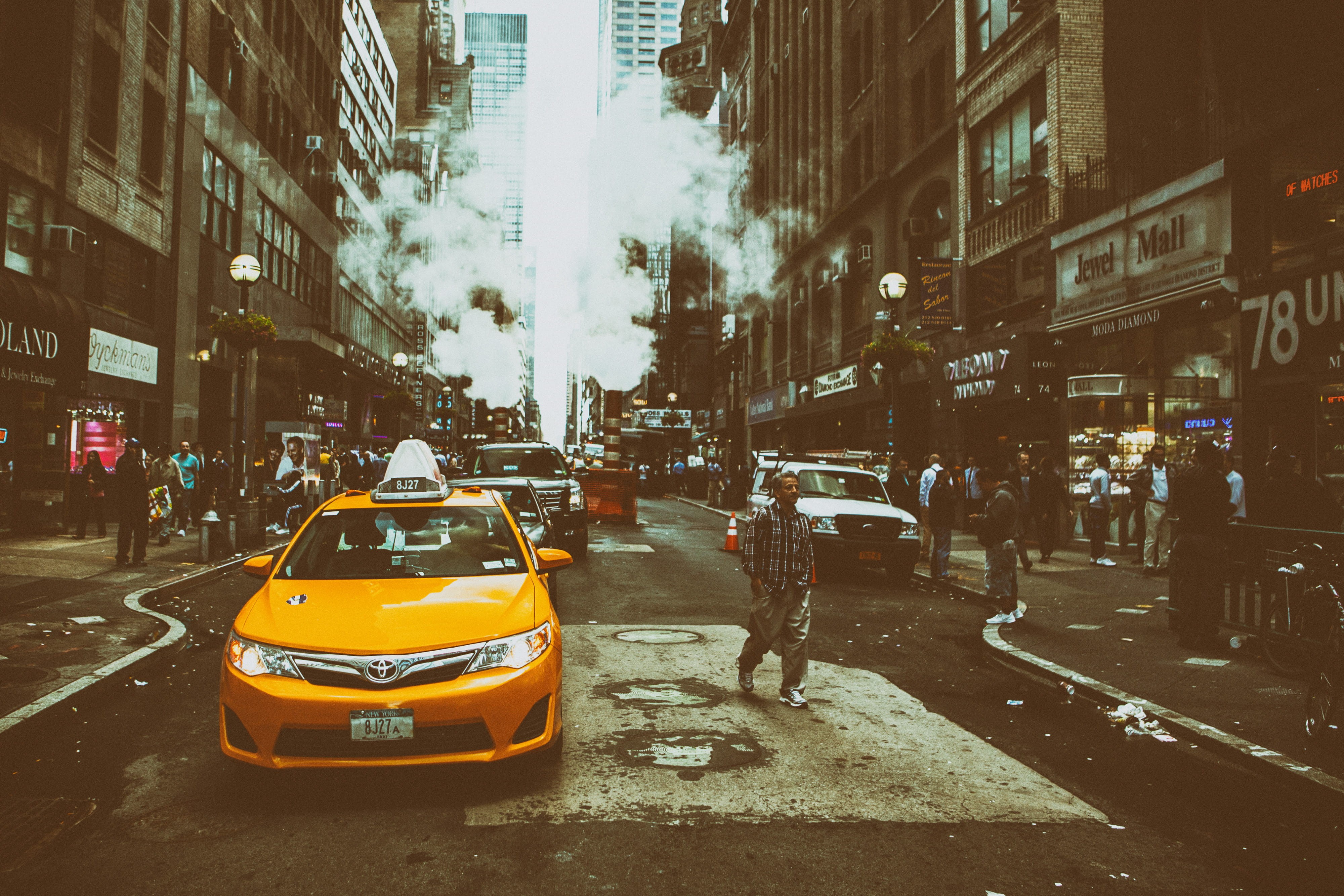 wet, mode of Transport, york, yellow, city Life, Street, urban, times Square - Manhattan, architecture, day, yellow Taxi, manhattan, city street, real people, HD Wallpaper