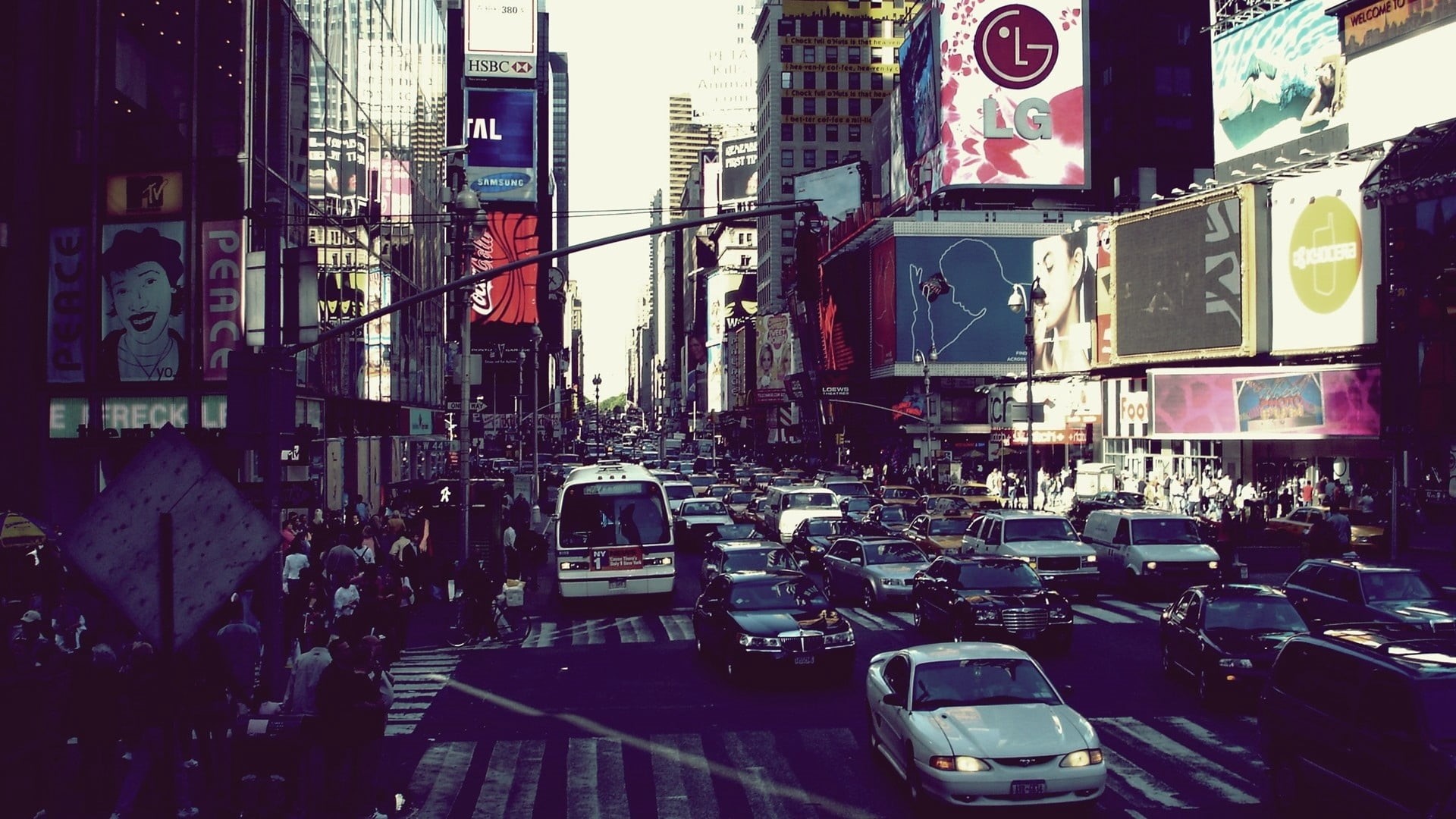 new York State, sign, crowd, outdoors, traffic, urban Scene, illuminated, style, built Structure, neon Light, 1080P, street, land vehicle, building, new York City, HD Wallpaper
