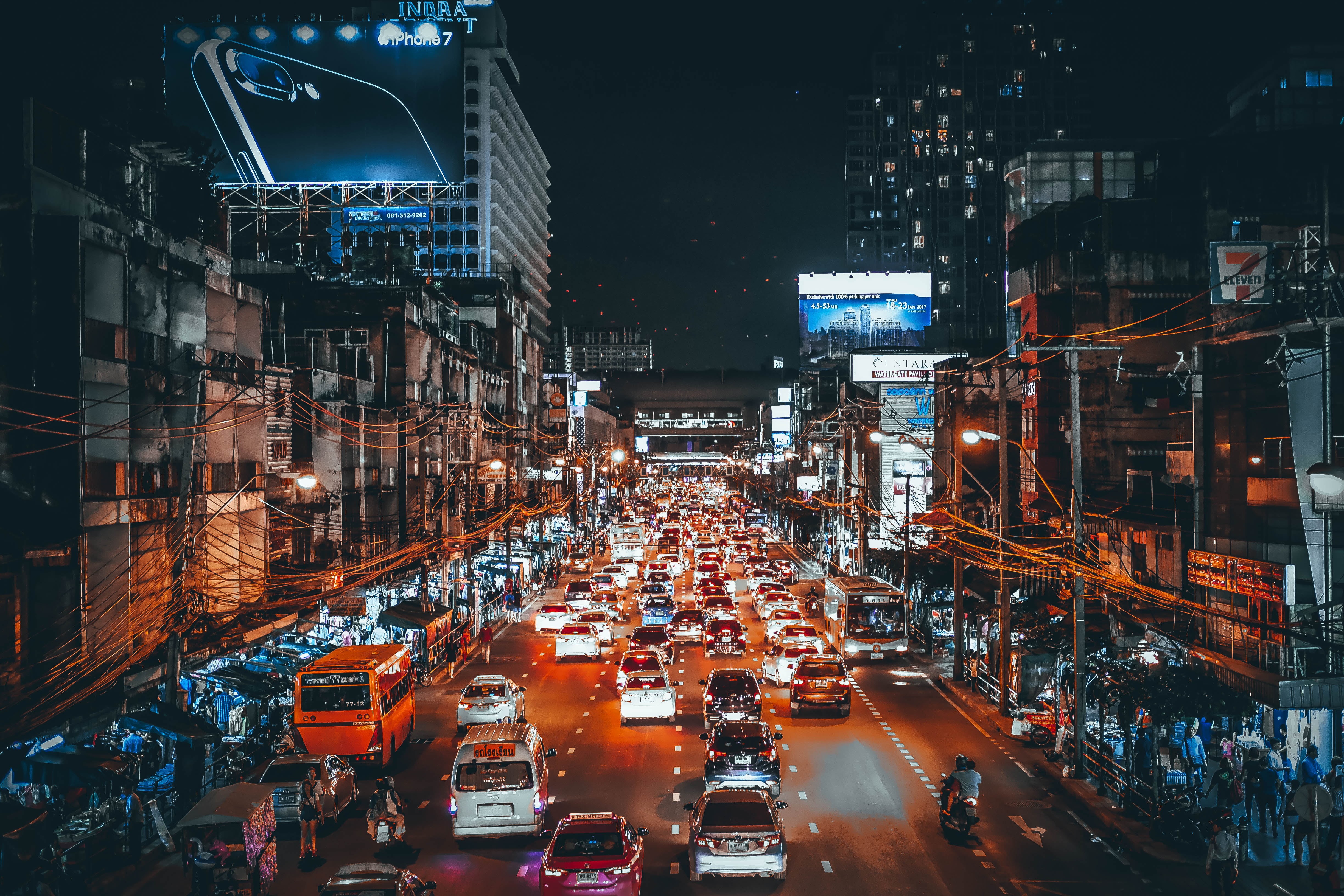mode of Transport, assorted, street, illuminated, lighting Equipment, building Exterior, cars, night, midtown Manhattan, architecture, high angle view, HD Wallpaper