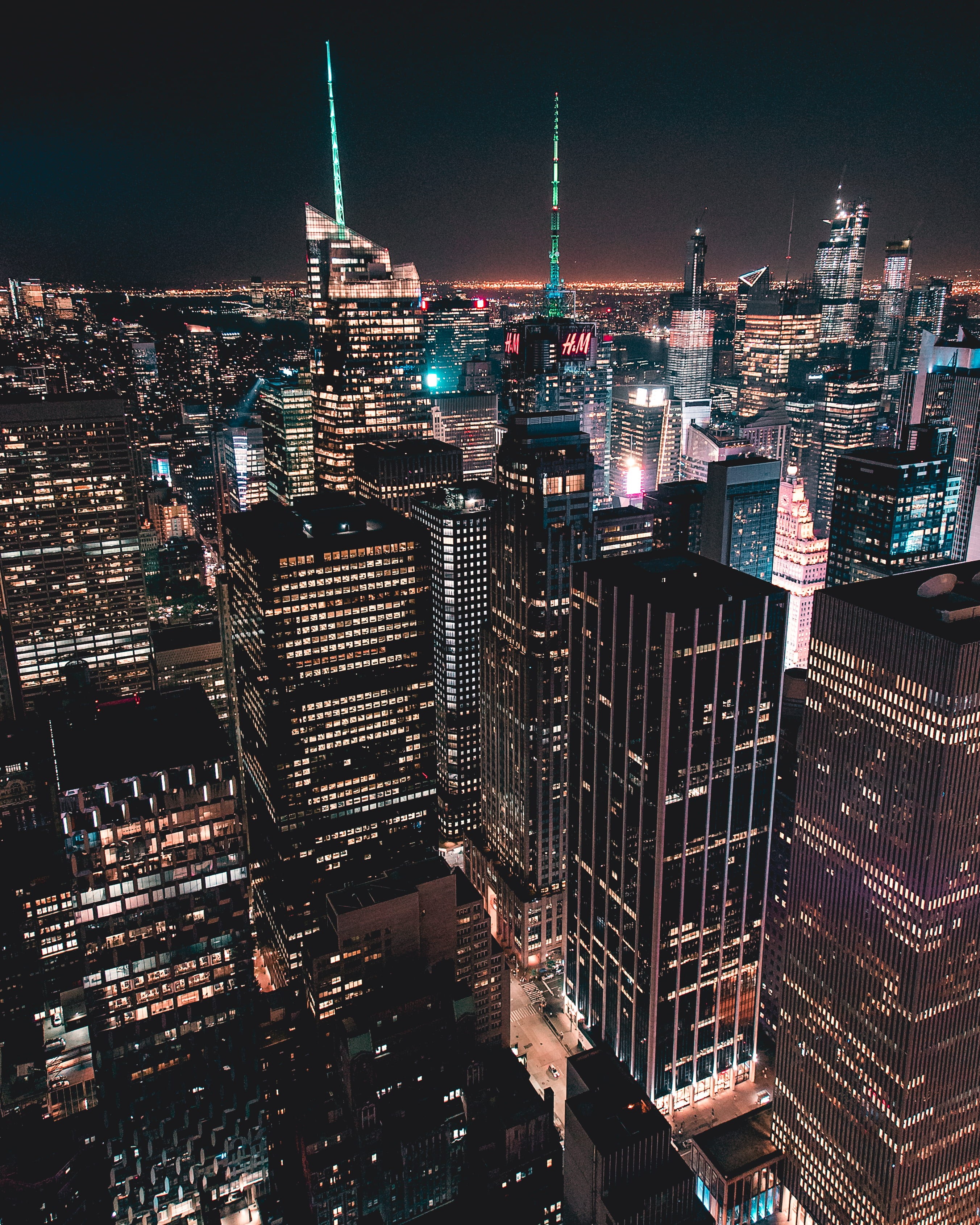 new york, 2K, timessquare, tower, new, york, nightlife, night, cityscape, photography, rockefeller, times square, office, built structure, sky, aerial, Phone HD Wallpaper