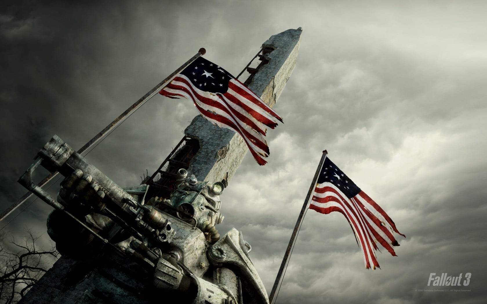 pole, flag, Fallout, usa, 720P, national icon, armed forces, cloud - sky, military, emotion, outdoors, low angle view, no people, independence, pride, HD Wallpaper