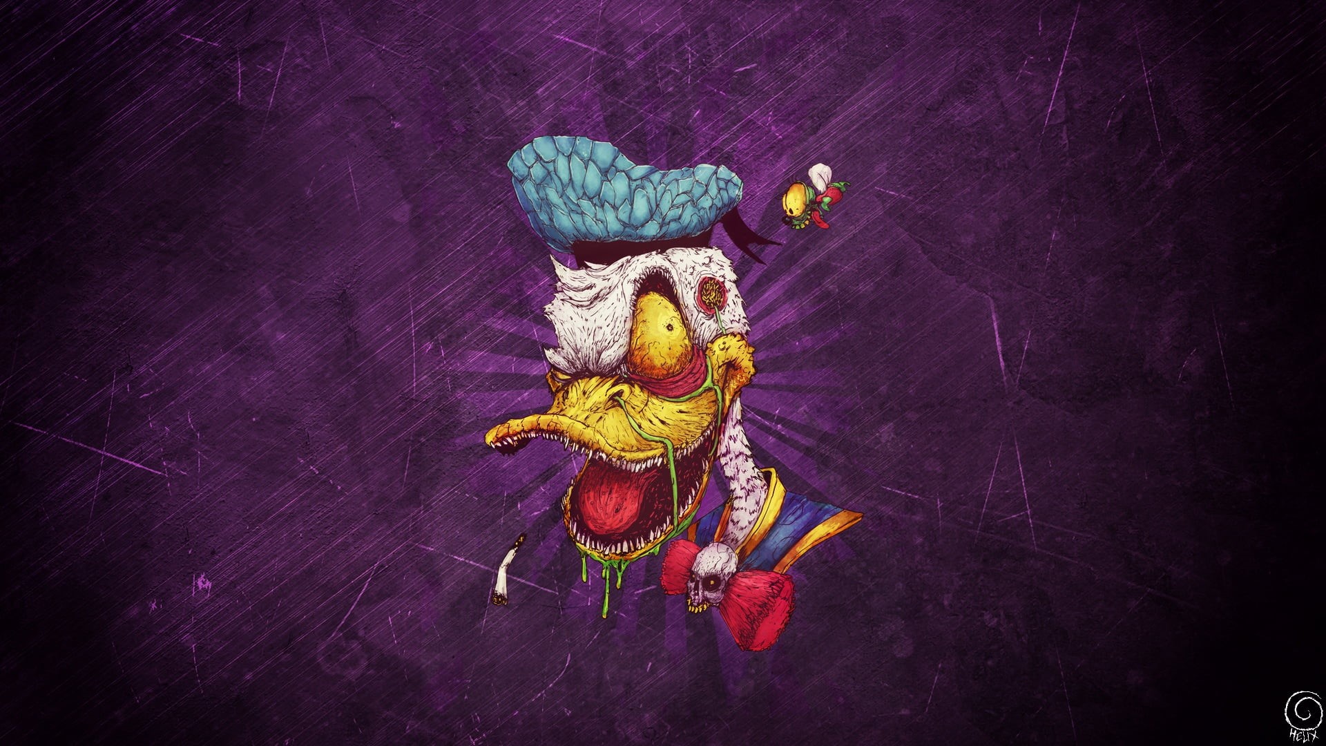 representation, fruit, healthy eating, religion, red, multi colored, 1080P, art and craft, craft, textile, no people, indoors, Donald Duck, purple, yellow, HD Wallpaper