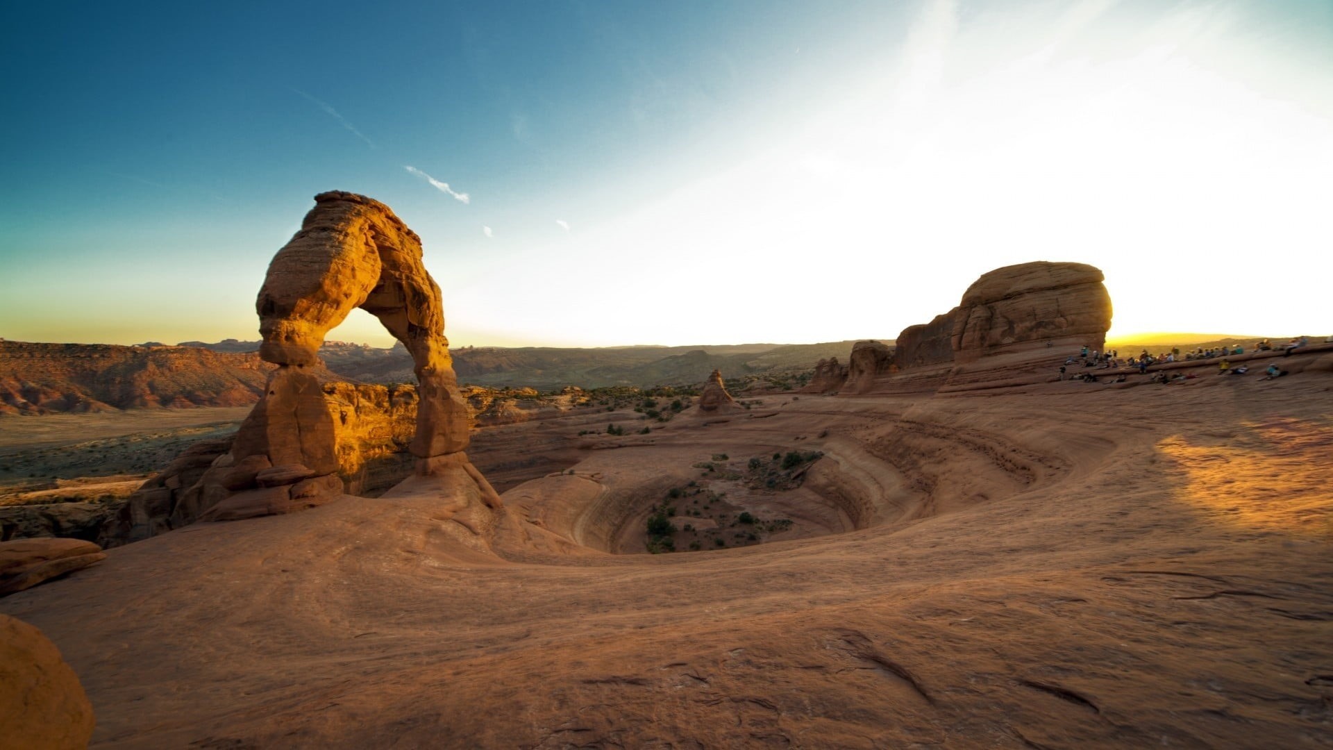 environment, canyon, 1080P, land, nature, solid, geology, sky, rock - object, beauty in nature, tranquil scene, outdoors, lens flare, arid climate, travel destinations, HD Wallpaper