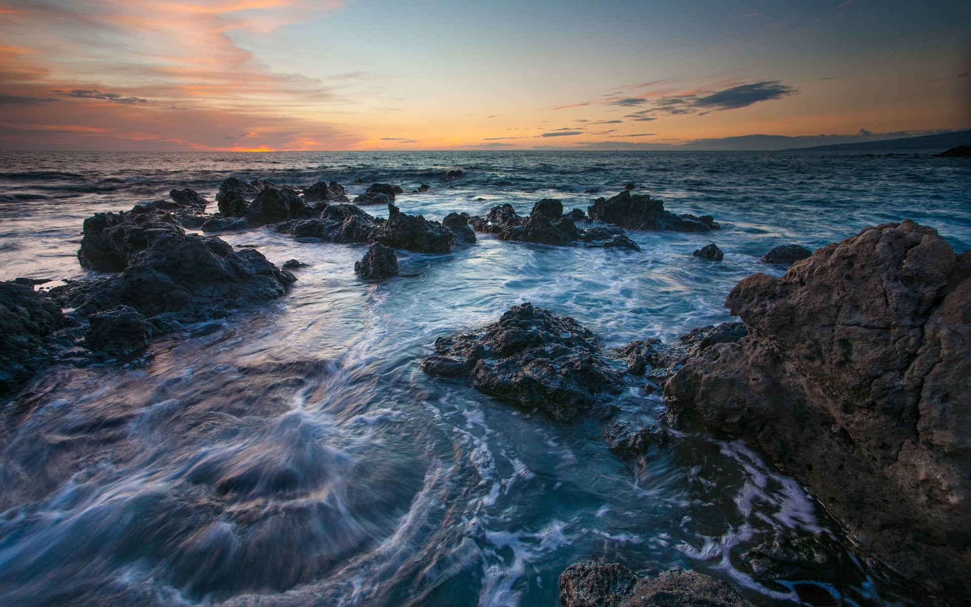 Hawaii, Sea, Rocks, Scenery, 1080P, Sunset, HD Wallpaper