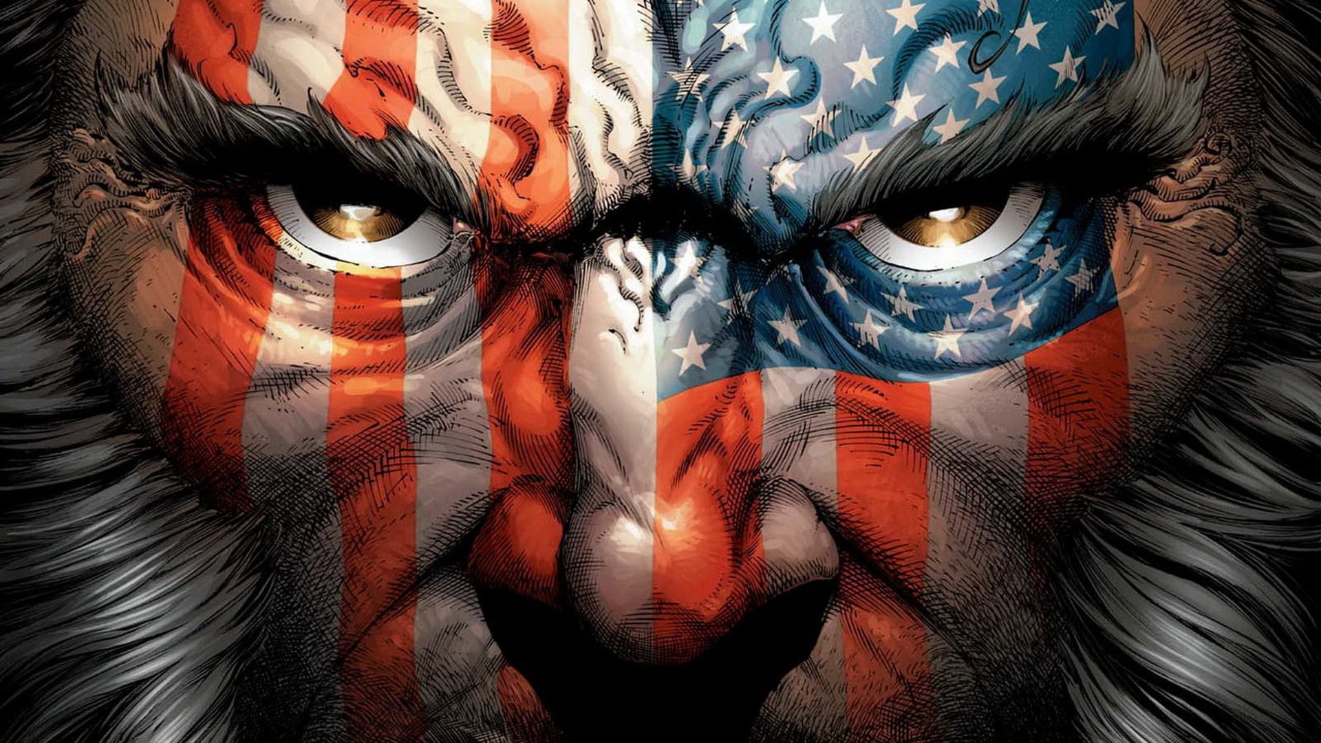 1080P, wolverine, flag, cartoon/comic, american, face, hd, HD Wallpaper