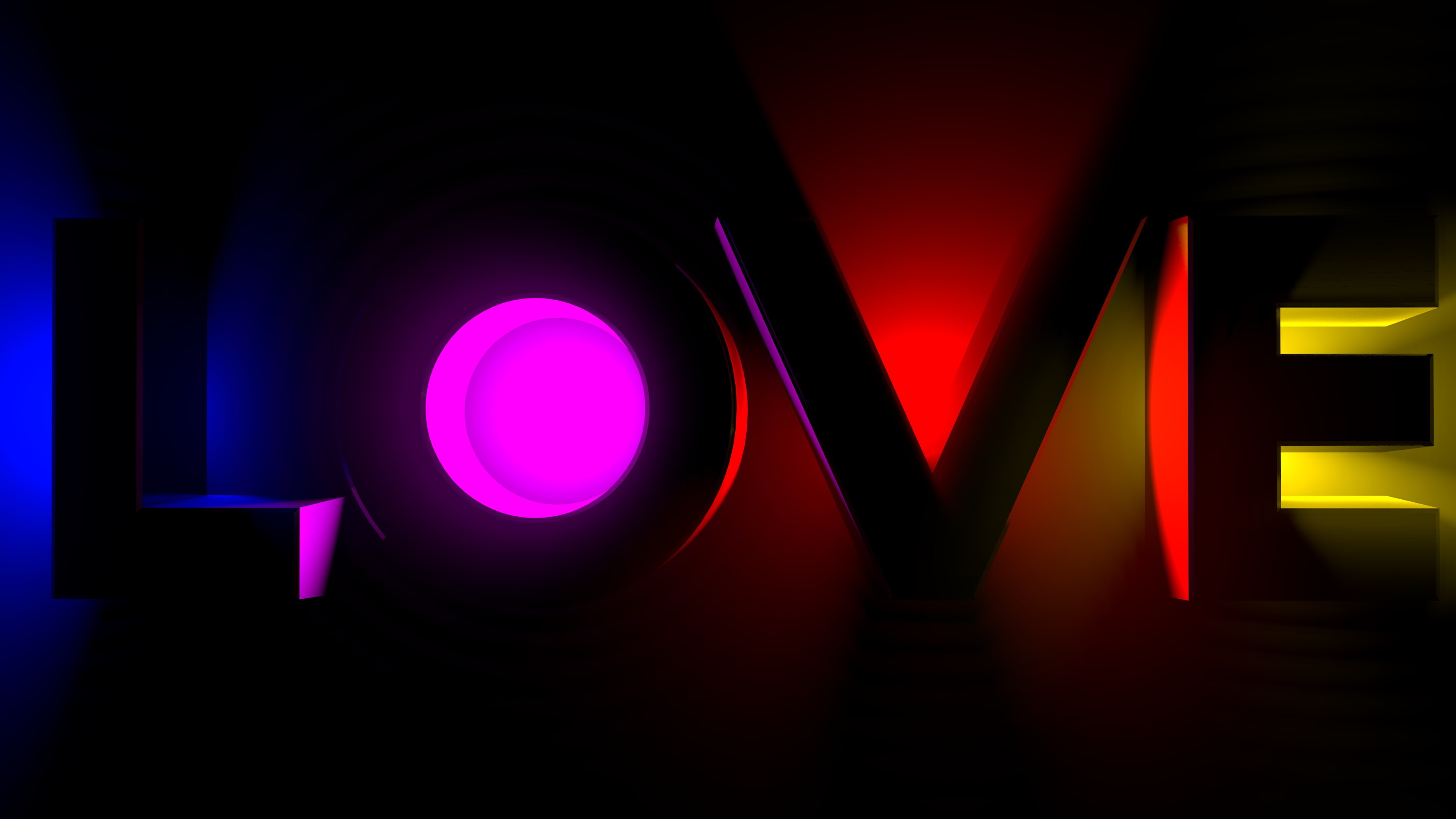 4K, 3D, Valentines Day, Dark background, 4K, Neon sign, Colorful, Neon lights, Love, HD Wallpaper