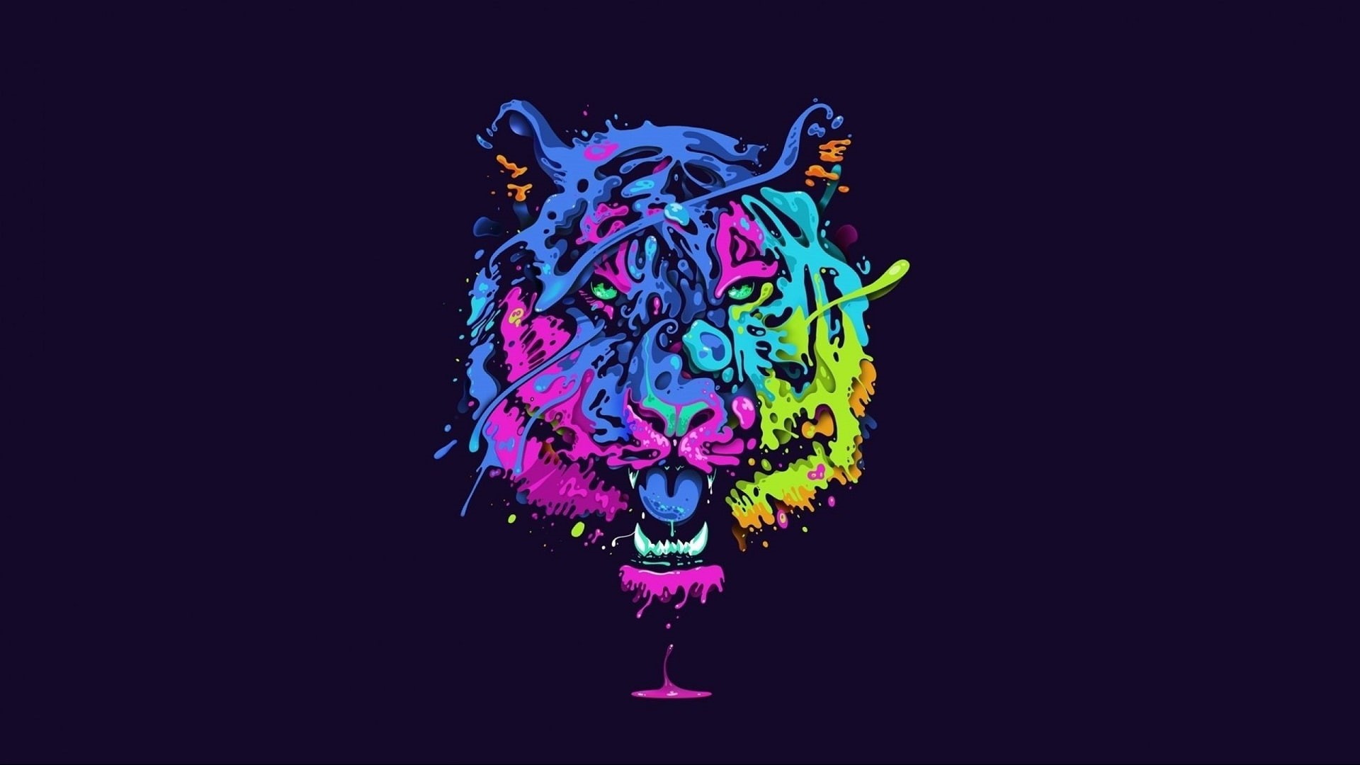 animals, tiger, artwork, neon, big cats, 1080P, colorful, HD Wallpaper