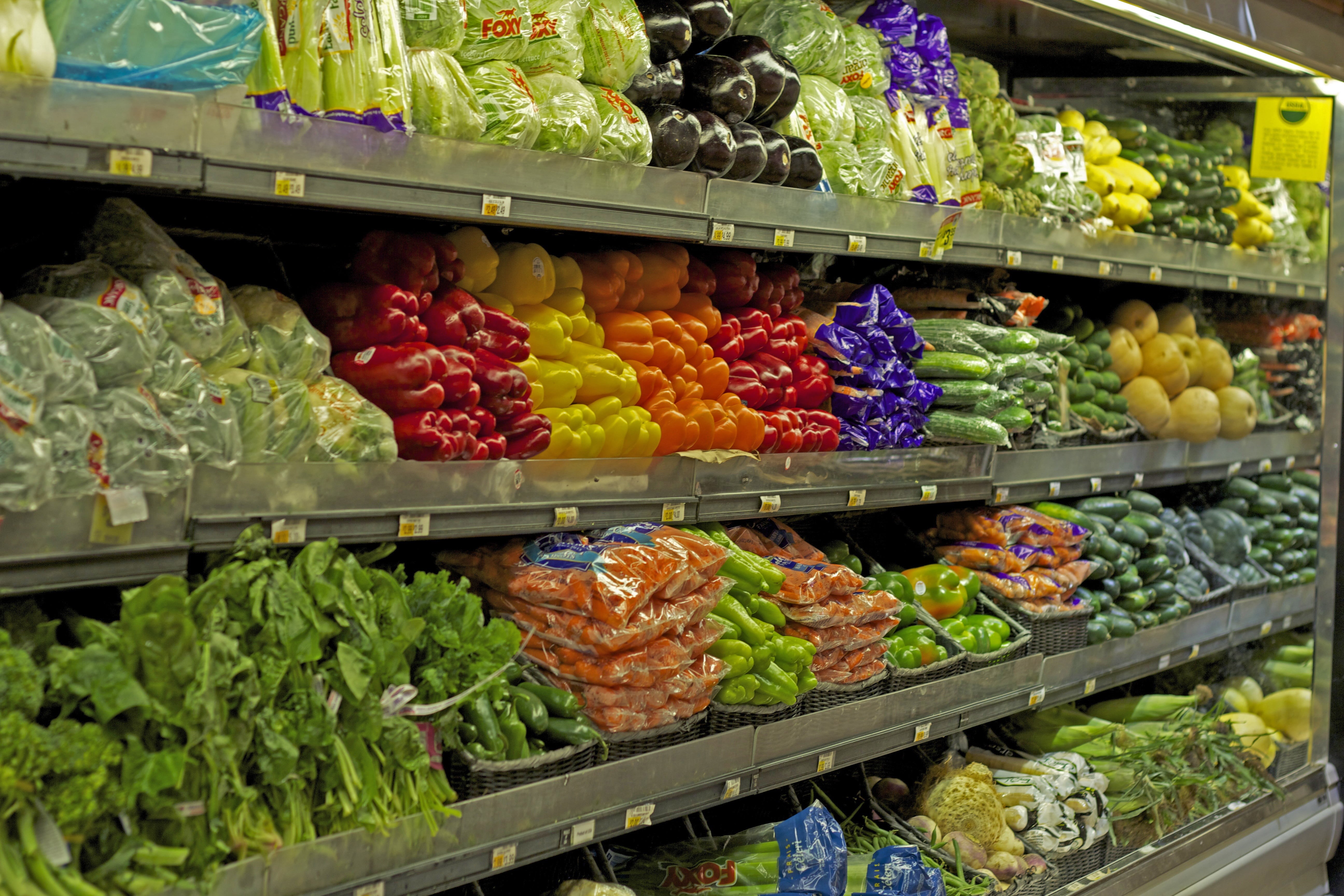 sale, vegetables, shop, food, green, multi colored, product, vegetable, choice, gondola, supermarket, shopping, store, freshness, lifestyle, for sale, consumerism, HD Wallpaper