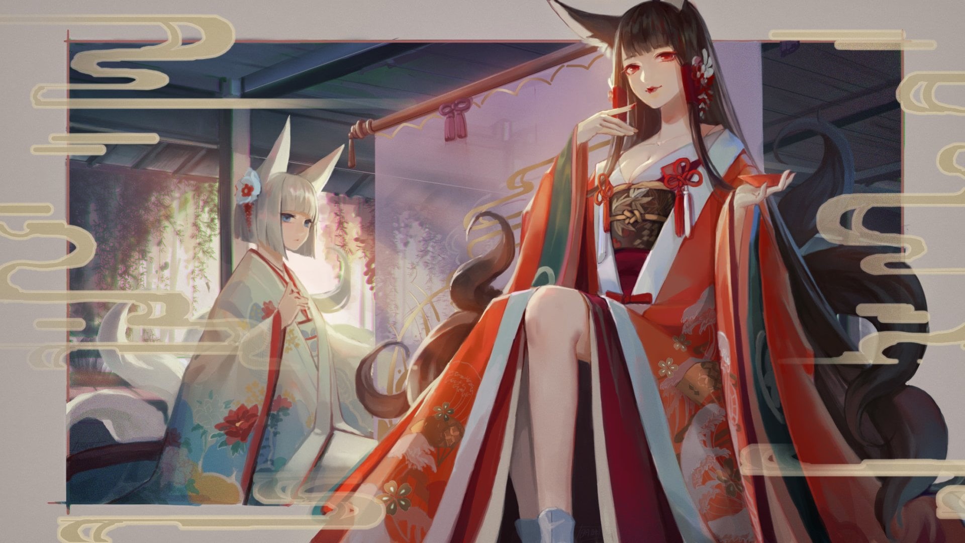 Kaga (Azur Lane), standing, female likeness, leisure activity, men, casual clothing, lifestyles, 1080P, Akagi (Azur Lane), Bilan Hangxian, day, Azur Lane, HD Wallpaper