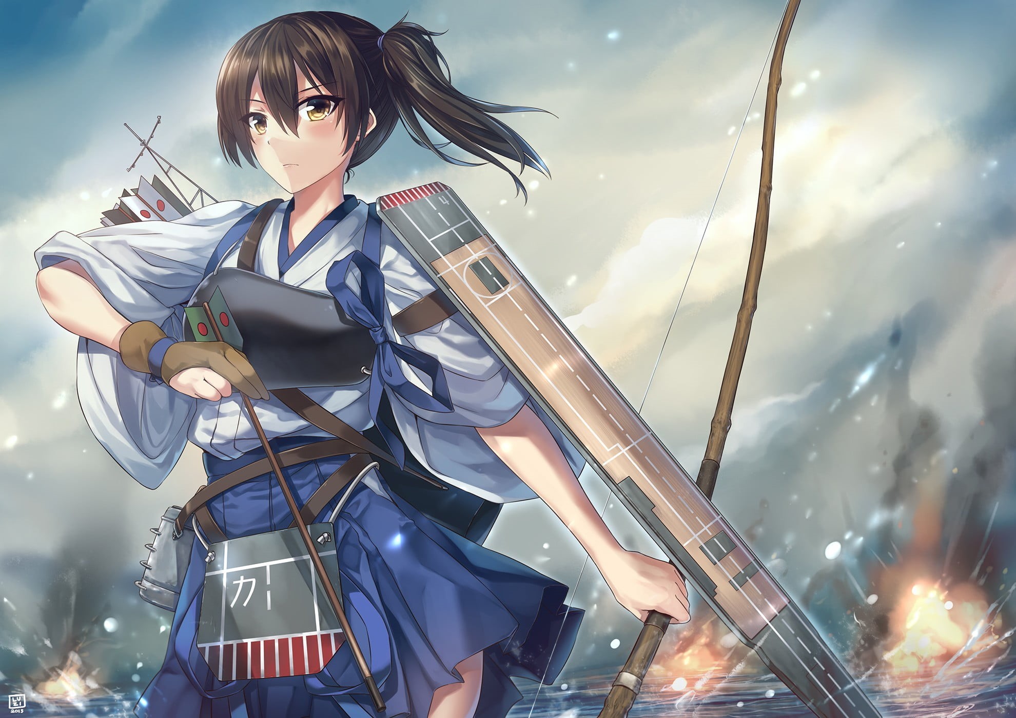 lifestyles, one person, beautiful woman, standing, women, Kaga (KanColle), outdoors, 1080P, three quarter length, young women, nature, anime, leisure activity, HD Wallpaper