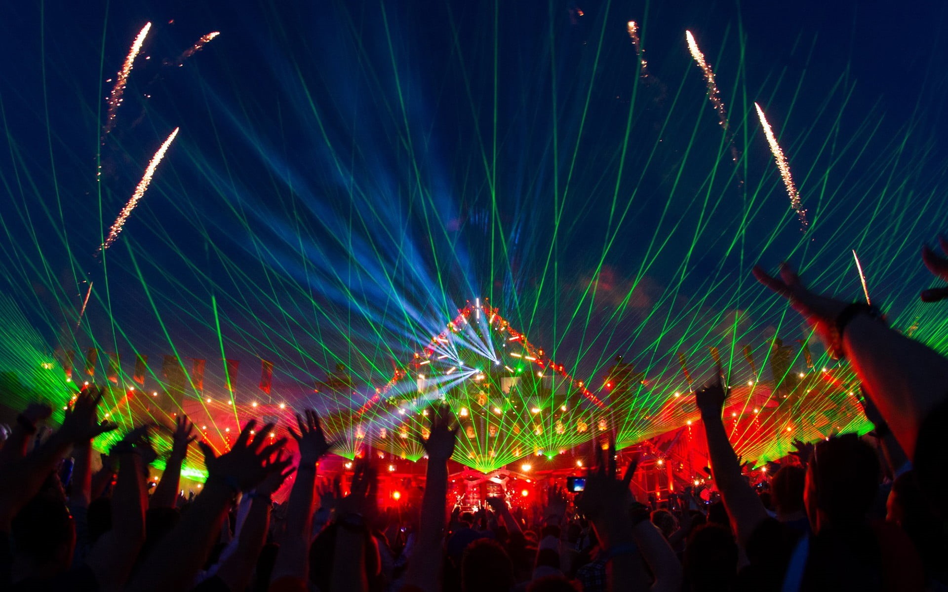 party, hands, 1080P, lifestyles, group of people, excitement, digital, large group of people, event, popular music concert, illuminated, stage, lights, HD Wallpaper
