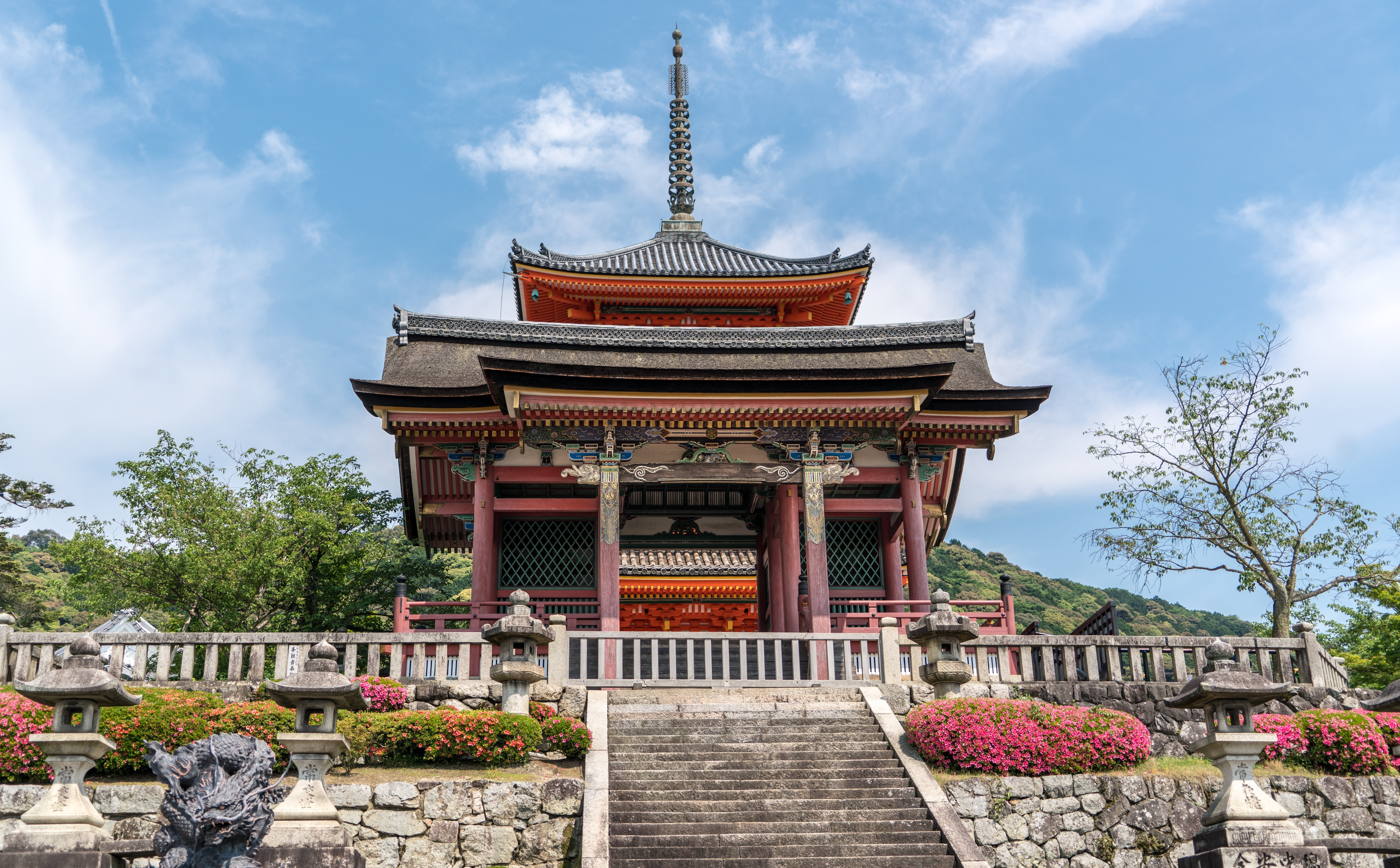 red, plant, built structure, place of worship, landmark, belief, asia, architectural column, tree, culture, kyoto, outdoors, building exterior, religion, HD Wallpaper