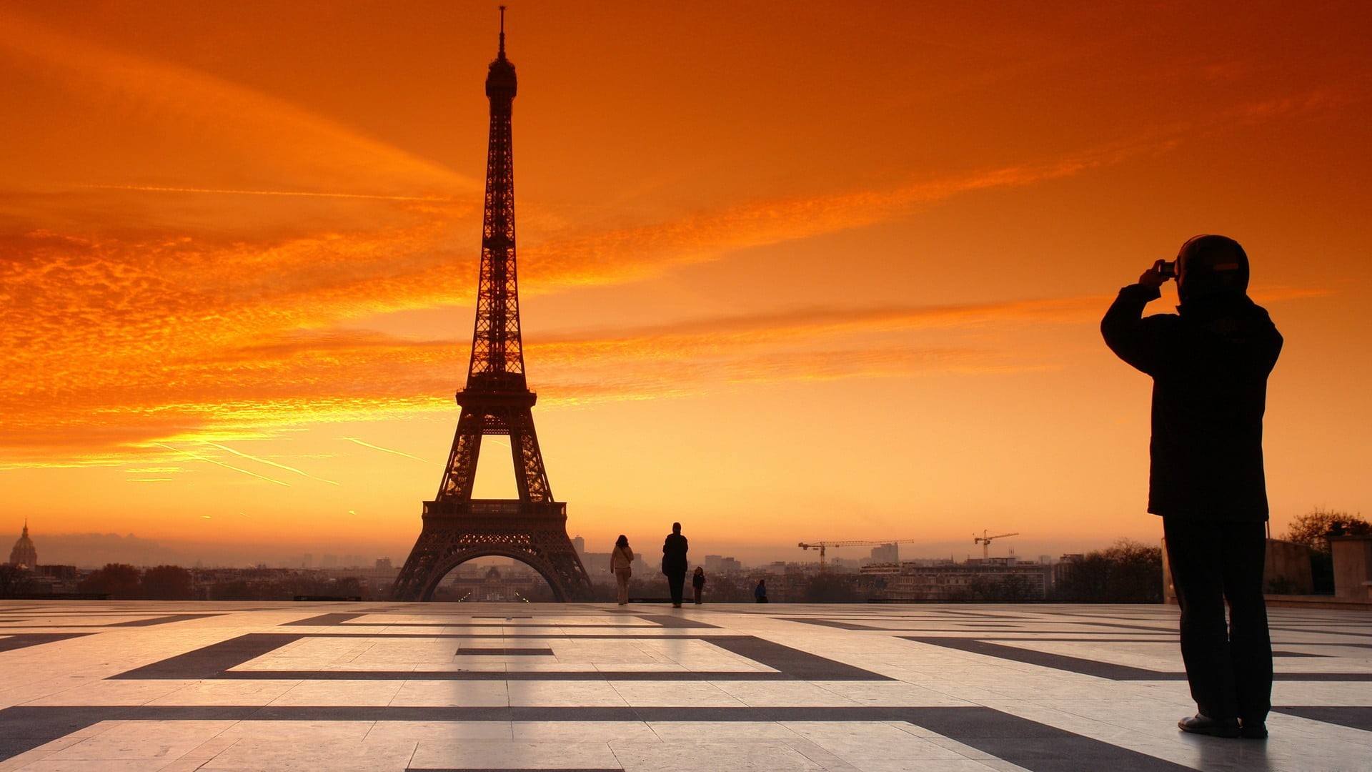 travel destinations, sunset, cityscape, sky, tall - high, technology, built structure, France, communication, 1080P, wireless technology, cloud - sky, HD Wallpaper