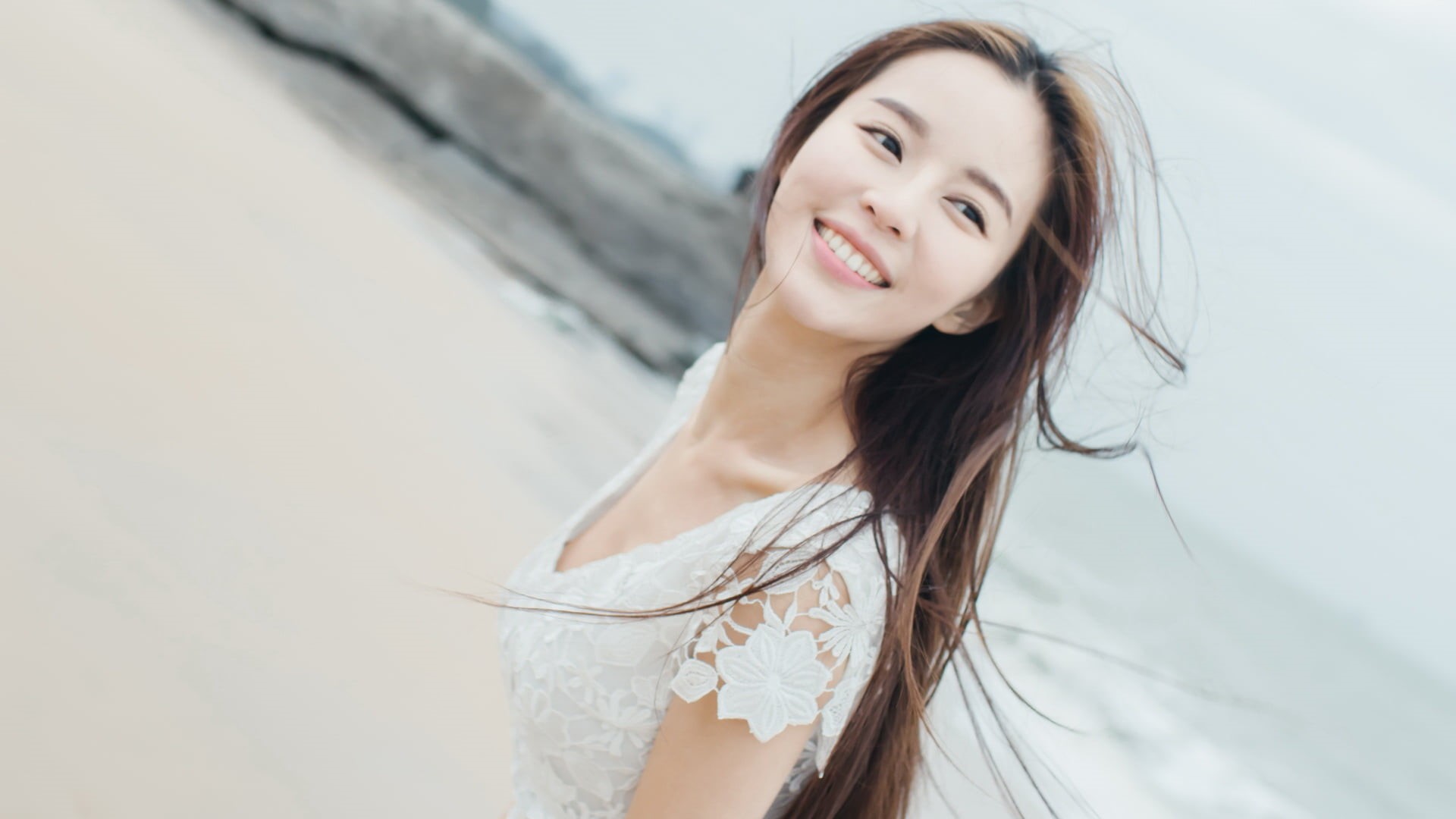 long hair, hair, young women, portrait, 1080P, Asian, young adult, one person, looking at camera, smiling, happiness, emotion, brown hair, model, women, HD Wallpaper