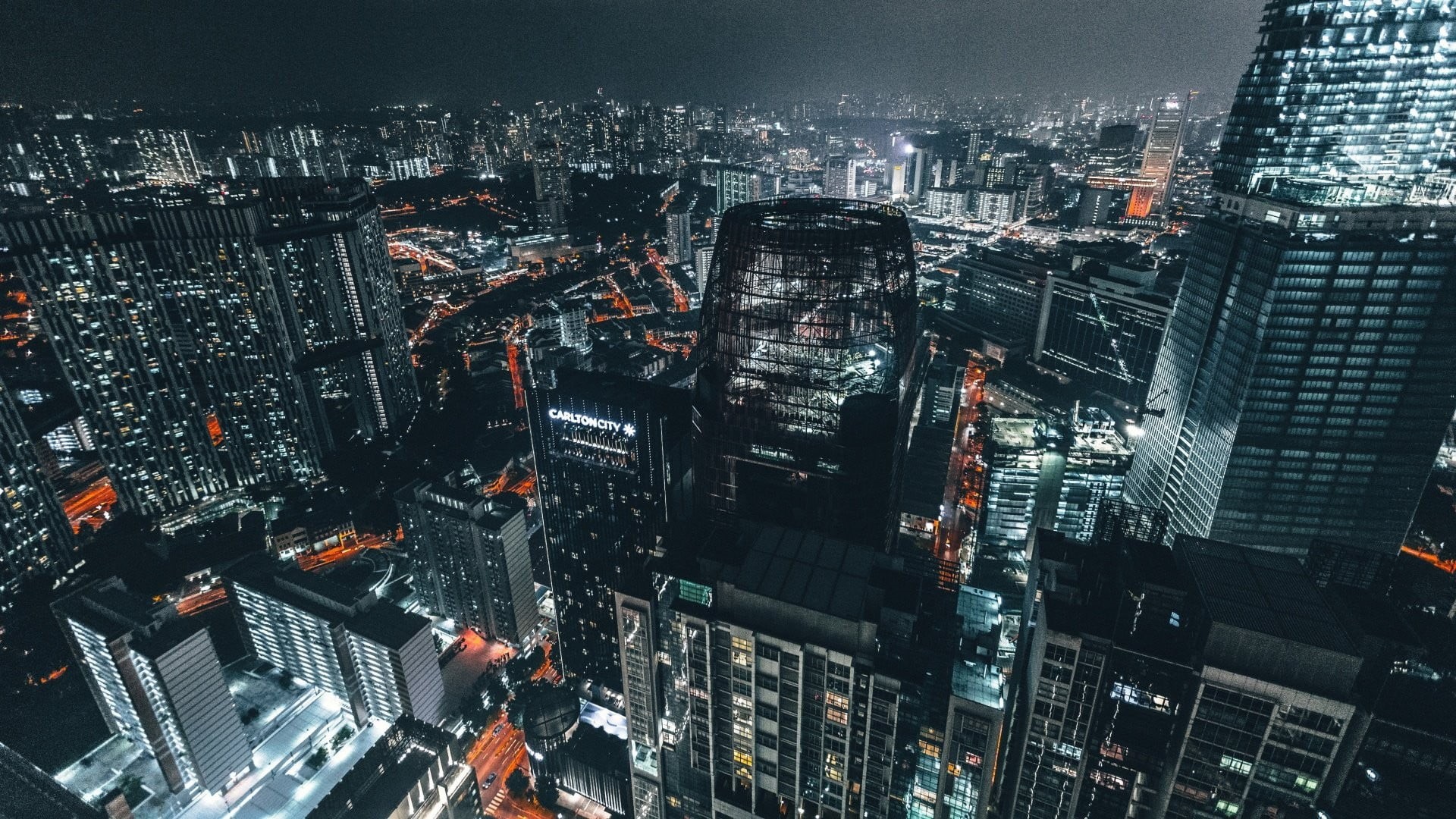 aerial View, crowd, financial District, architecture, modern, office Building, tall - High, illuminated, travel, nightlife, cityscape, hong Kong, dusk, HD Wallpaper