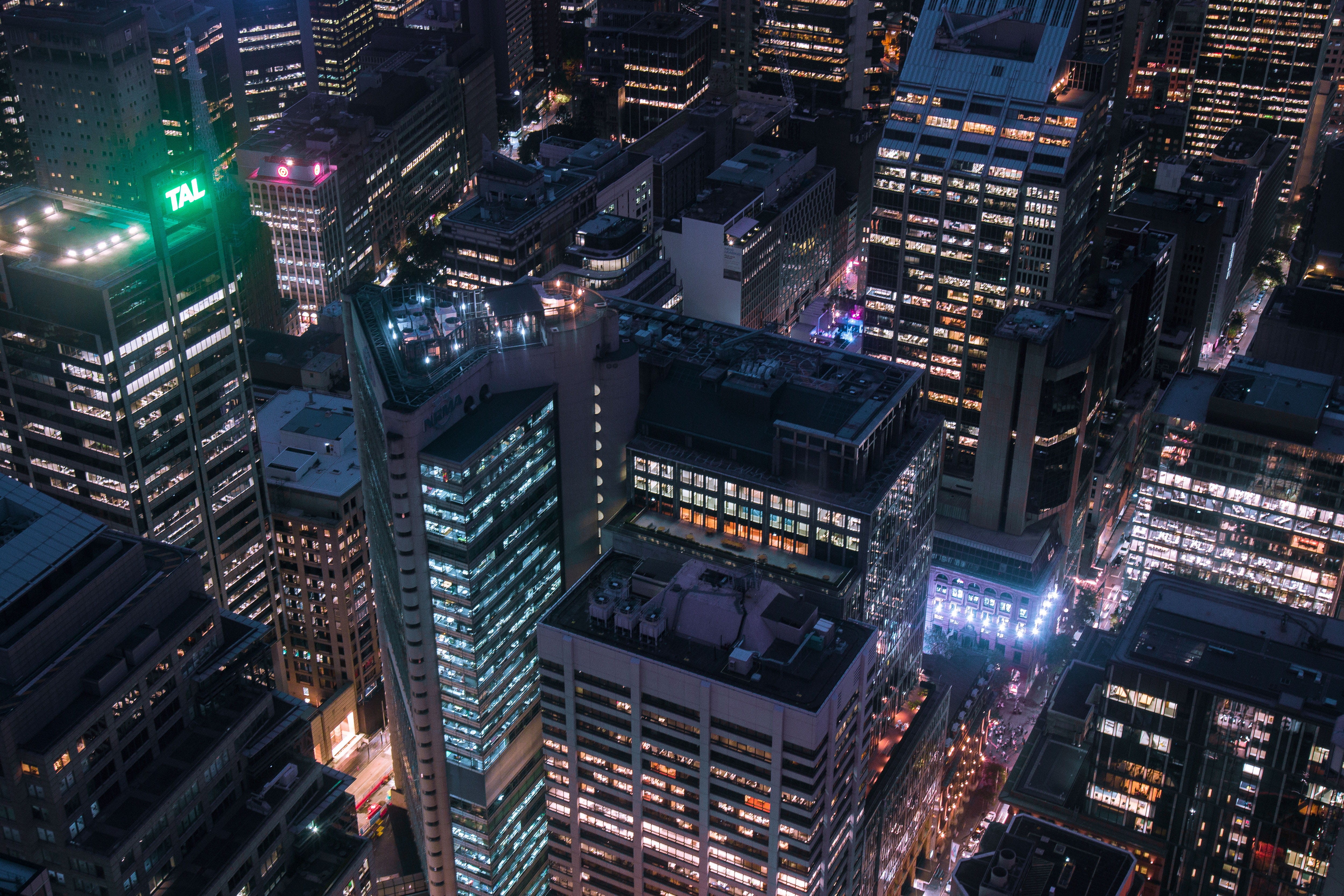 high angle view, urban Skyline, aerial View, modern, urban Scene, aerial, glowing, city life, dusk, architecture, japan, building, at night, famous Place, HD Wallpaper