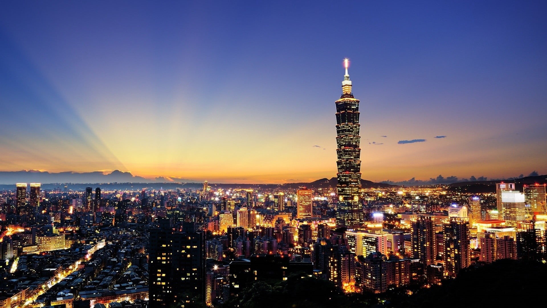 skyscrapers, downtown District, finance, travel, taipei 101, city Life, tower, cityscape, building Exterior, asia, illuminated, night, skyscraper, tall - High, HD Wallpaper