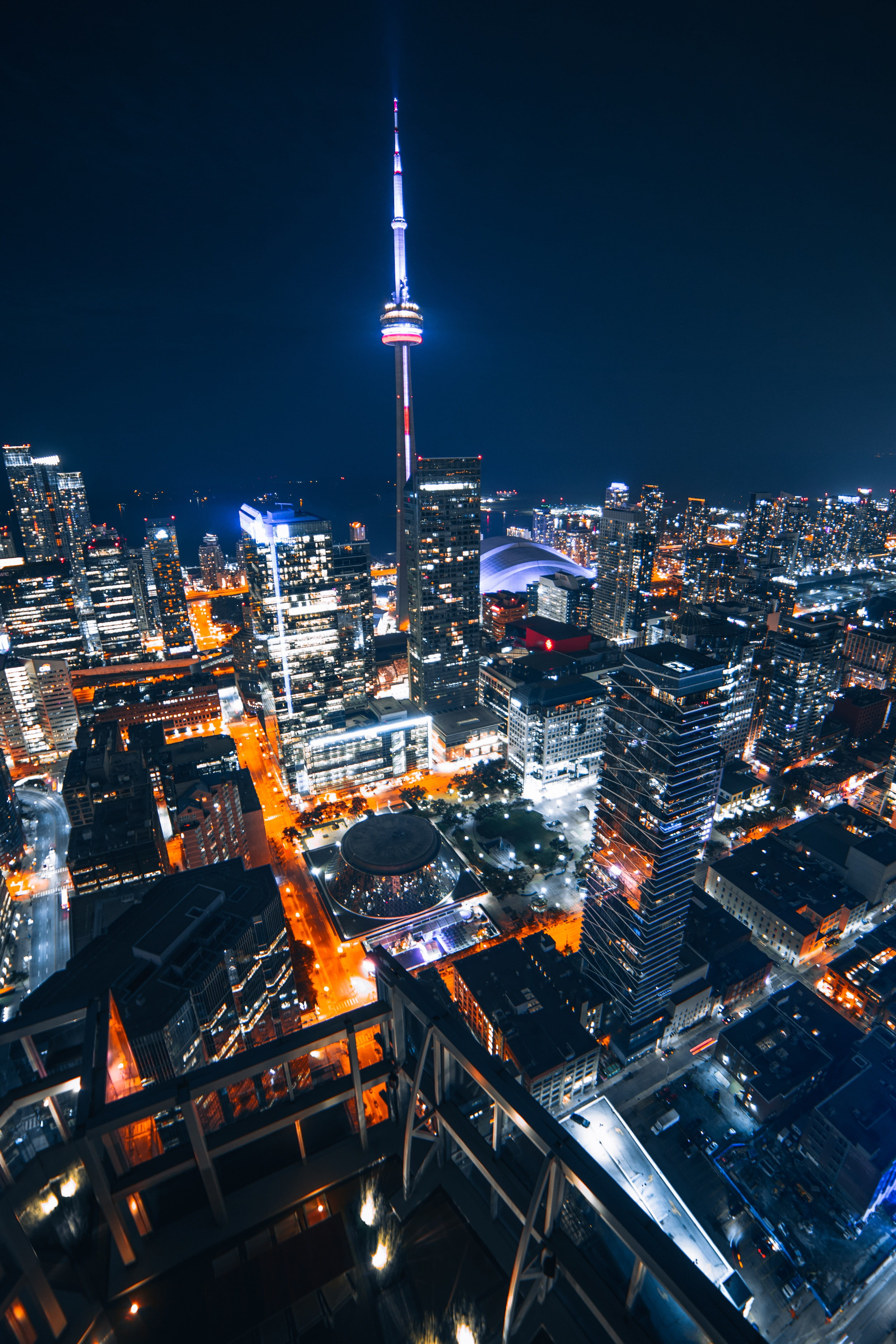 canada, skyscraper, street, no People, sunset, dark, river, building Exterior, light, balcony, financial District, outdoors, office Building, blue, cn, Phone HD Wallpaper