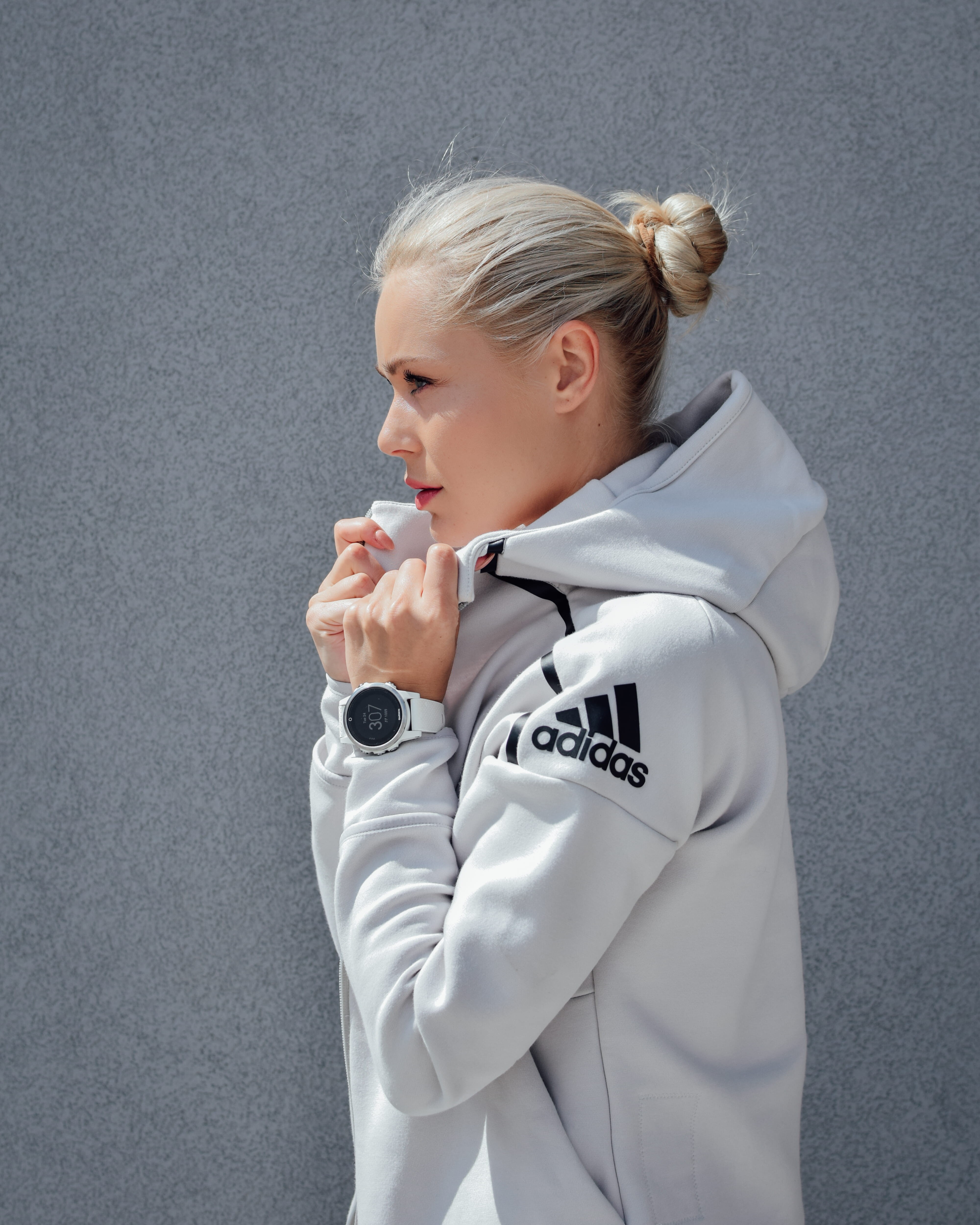 walking, standing, young adult, clothing, hoodie, garmin, portrait, one person, pullover, street, gray, caucasian, wearing, watch, hairstyle, women, female, Phone HD Wallpaper