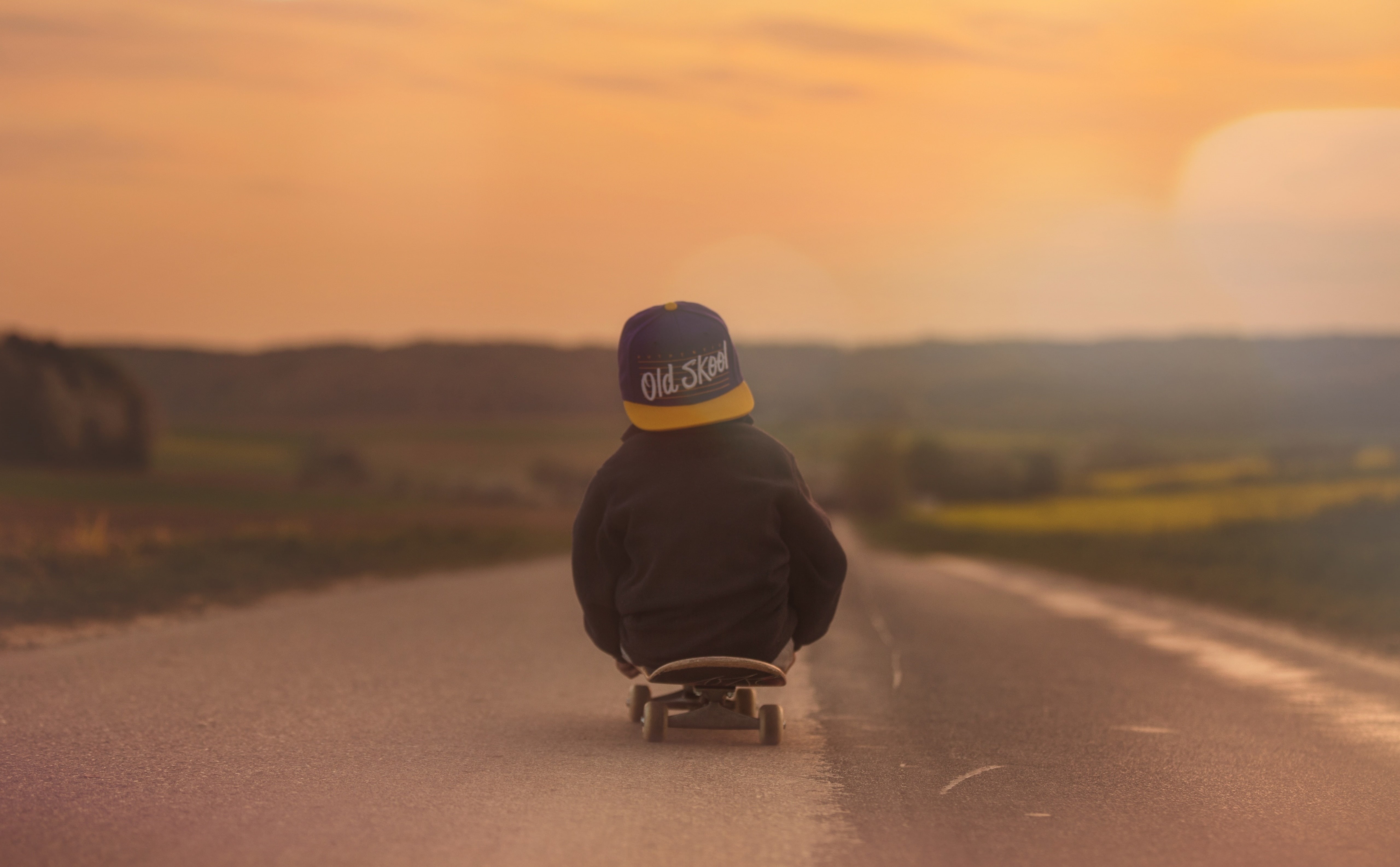 landscape, school, full length, Skateboard, focus on foreground, the way forward, Road, Funny, sunset, nature, Cute, Skateboarding, oldschool, real people, HD Wallpaper