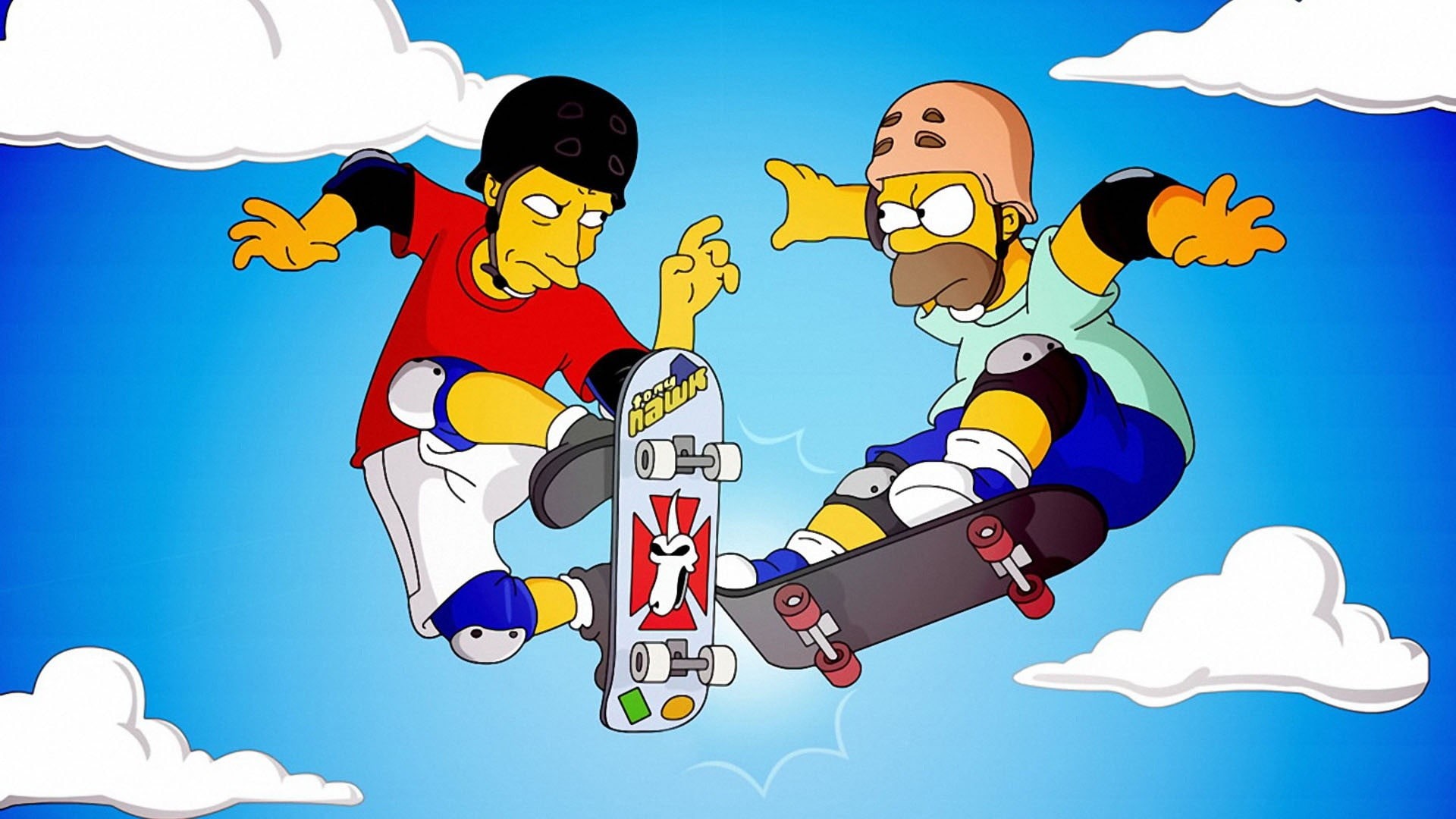 cartoon, bird, simpsons, men, The Simpsons, males, childhood, offspring, sky, good news, nature, cloud - sky, blue, people, vertebrate, child, Homer Simpson, HD Wallpaper