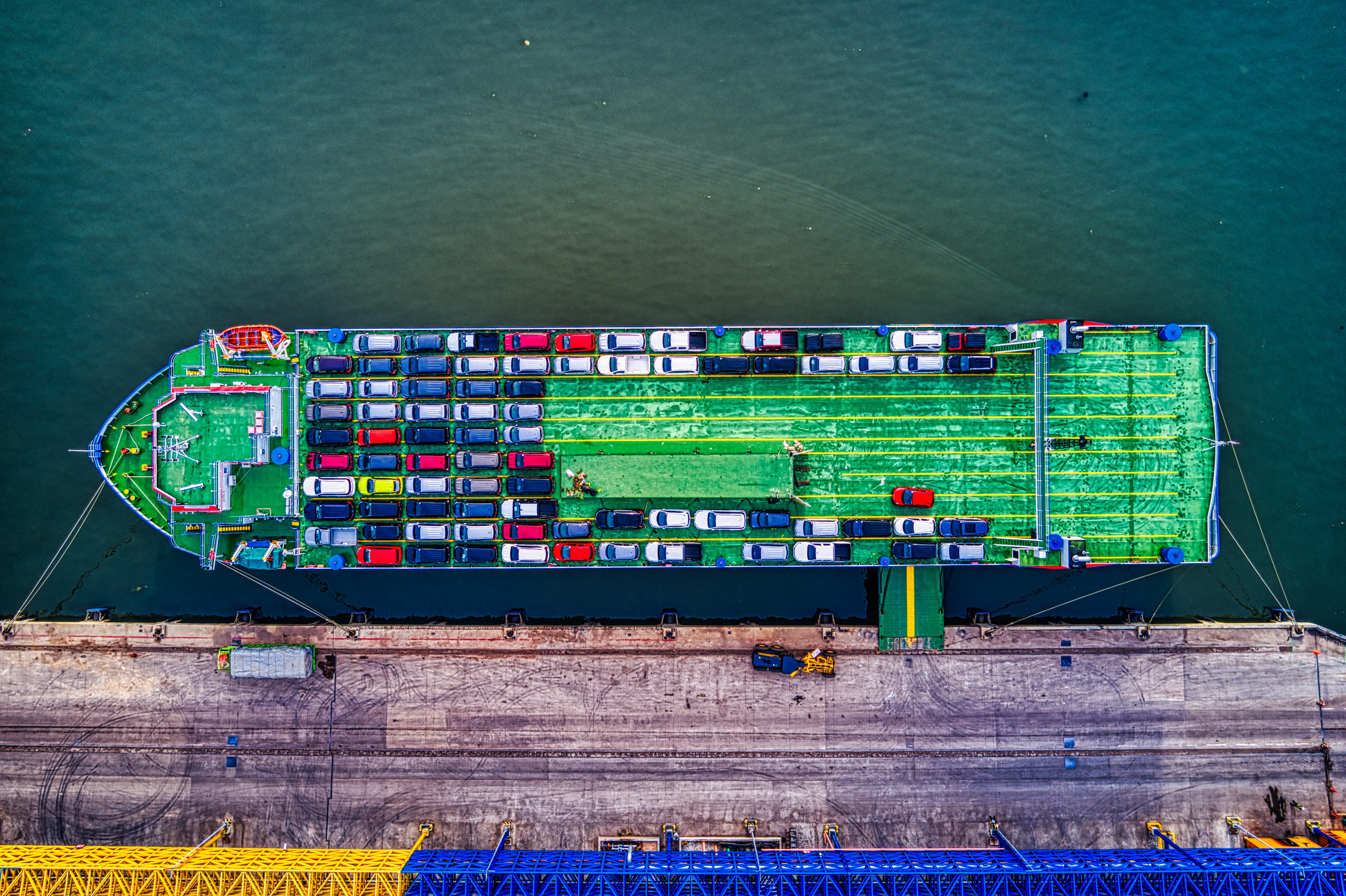 vehicles, container, mode of transportation, green color, modern, high angle view, 5K, multi colored, aerial shot, wood - material, no people, green, industry, HD Wallpaper