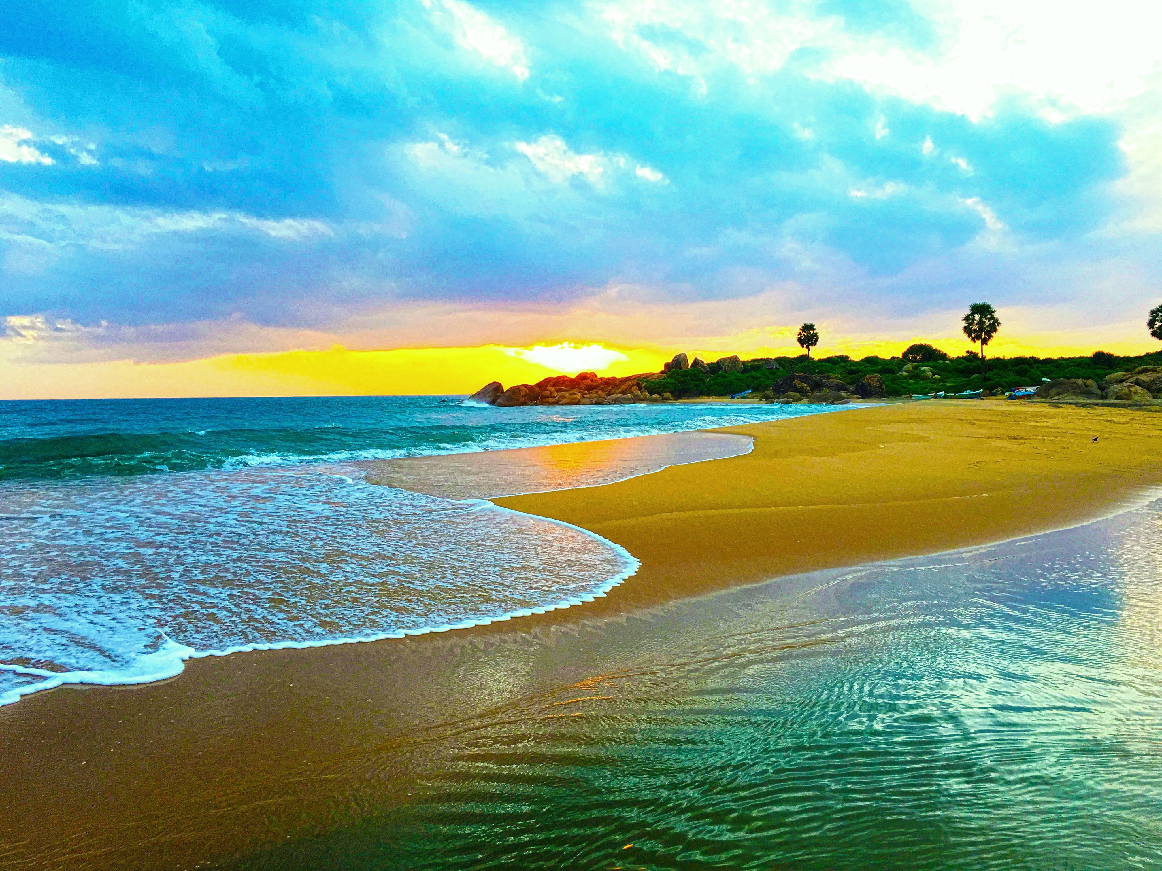 land, non-urban scene, 4K, sky, rock, scenics - nature, no people, sunset, sport, horizon over water, tranquil scene, idyllic, nature, waves, outdoors, HD Wallpaper