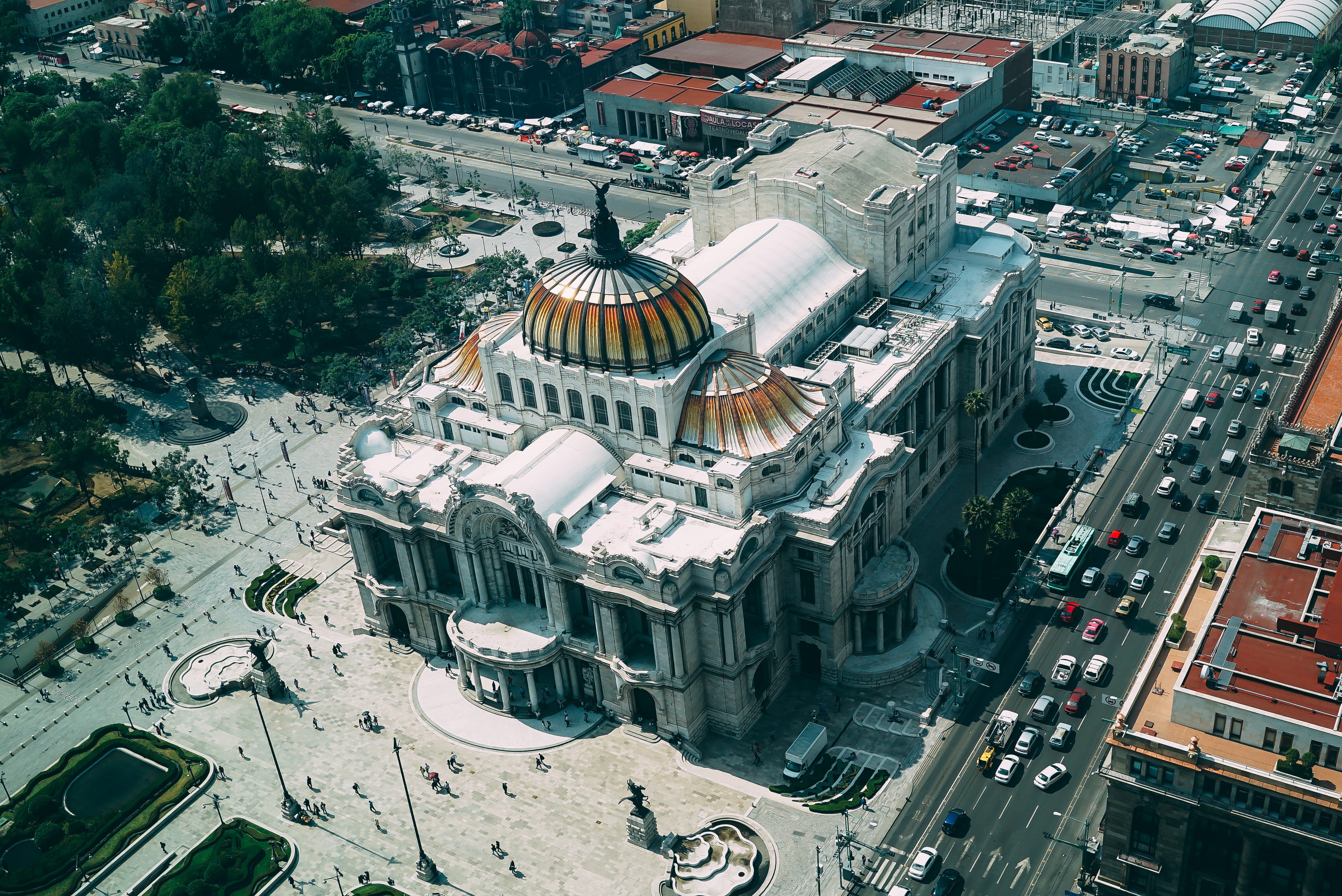 drone shot, transportation system, cars, landmark, city life, religion, s, high angle view, downtown, daylight, buildings, bird, building exterior, cityscape, HD Wallpaper