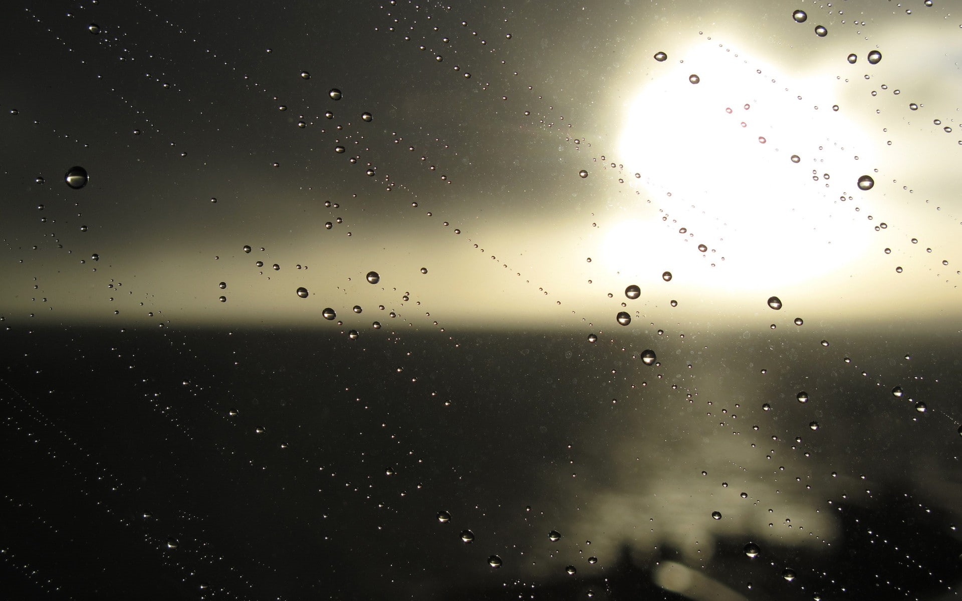 Sun, water drops, sea, macro, 1080P, blurred, photography, water on glass, HD Wallpaper