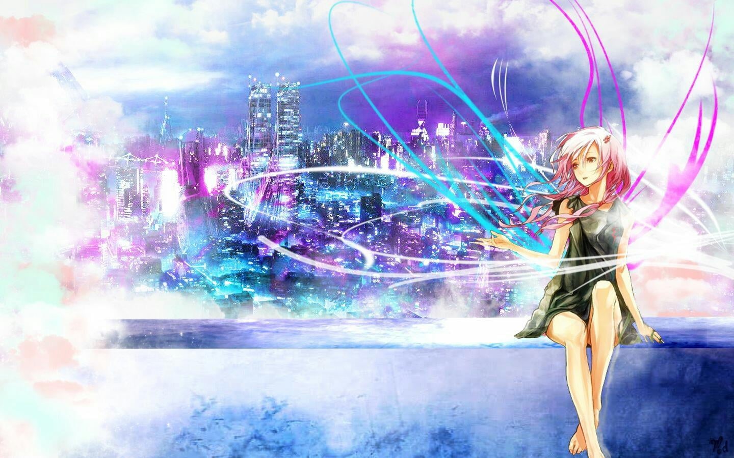 office building exterior, multi colored, built structure, motion, futuristic, data, cyberspace, adult, technology, skyscraper, Inori Yuzuriha, one person, HD Wallpaper