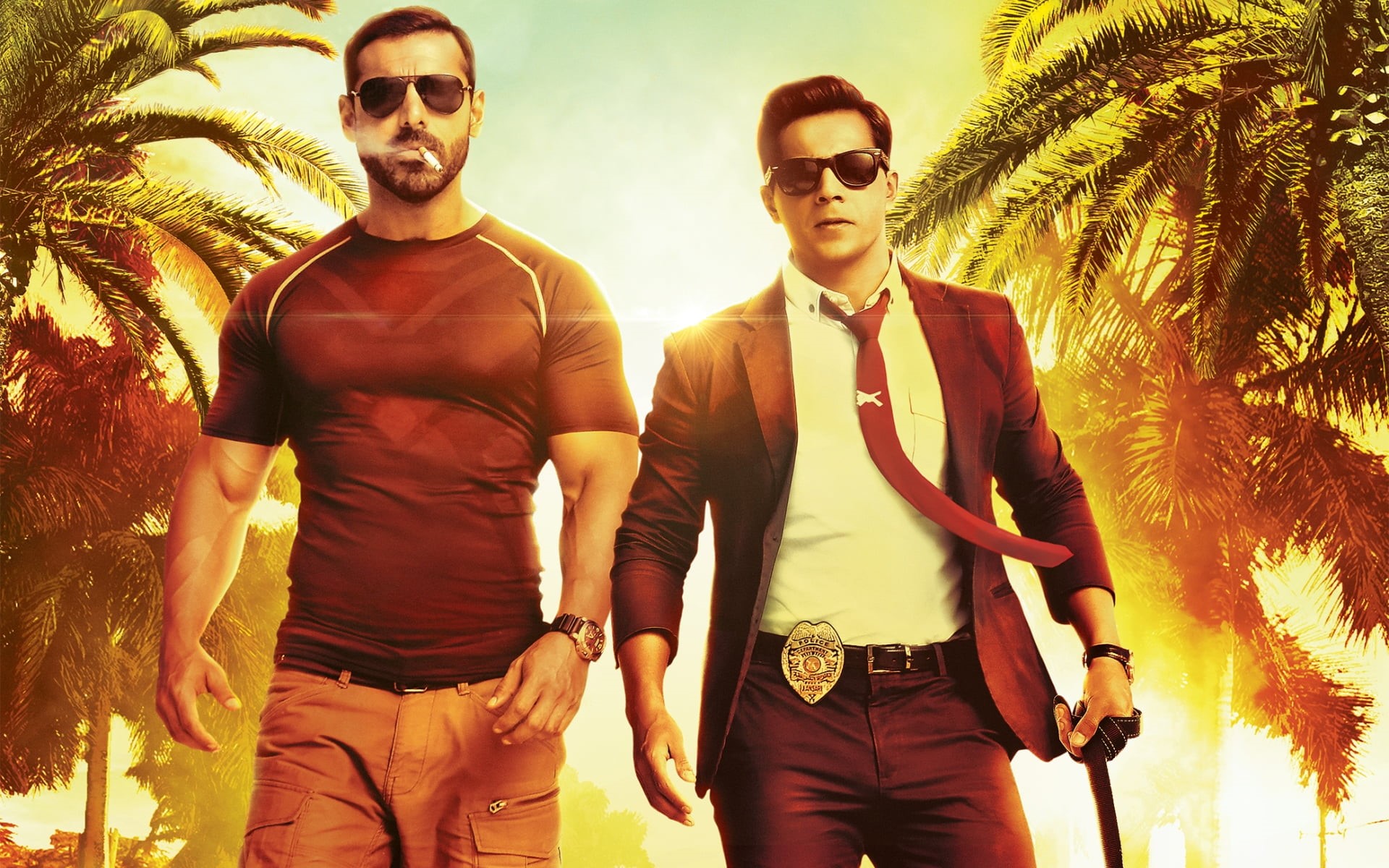 friendship, dishoom, glasses, bollywood, front view, positive emotion, sunlight, fashion, 1080P, leisure activity, young adult, men, arm around, lifestyles, HD Wallpaper