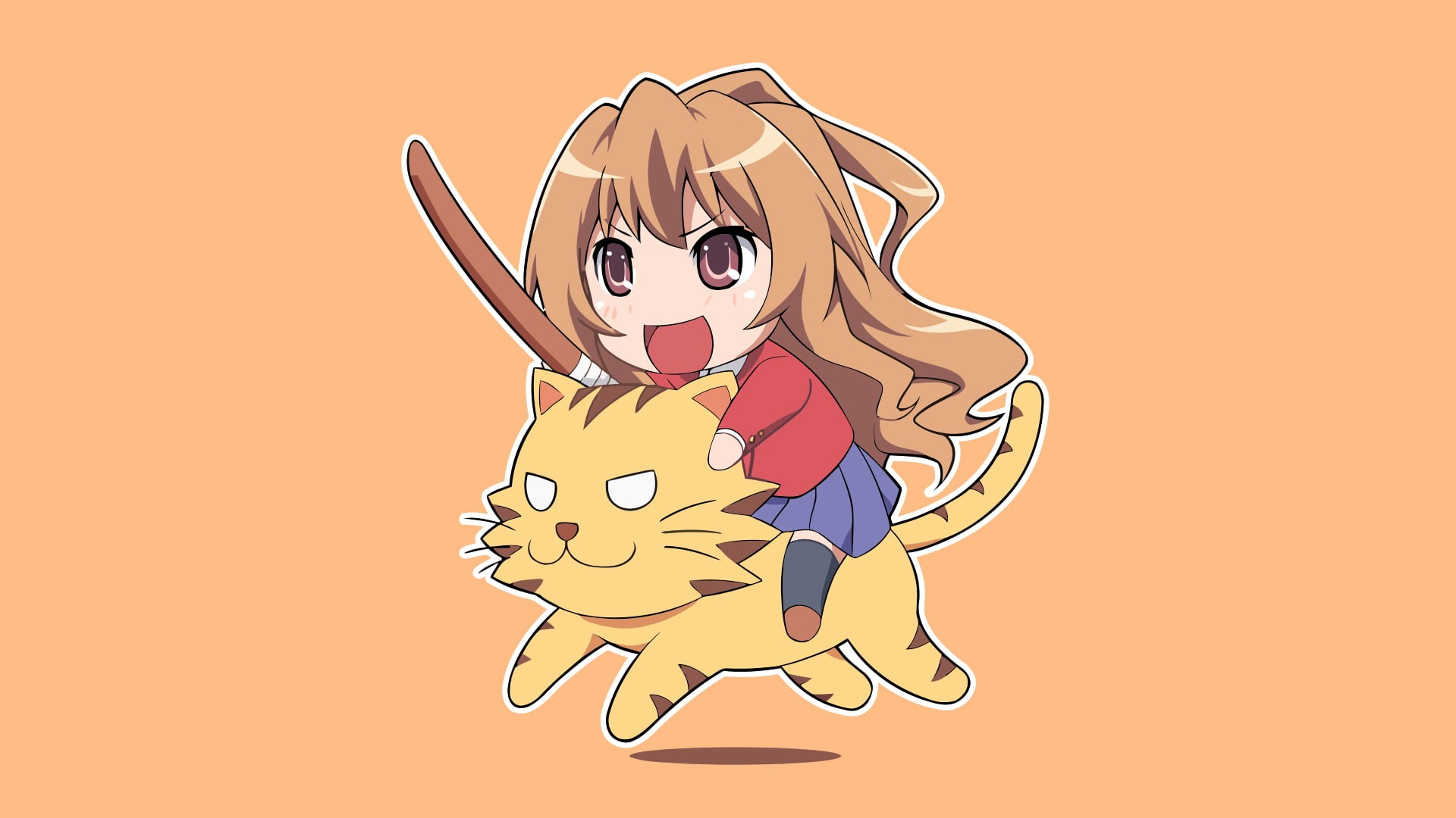 anime, emotion, happiness, 1080P, females, body part, one person, women, cat, Aisaka Taiga, mammal, feline, colored background, anime girls, human body part, HD Wallpaper