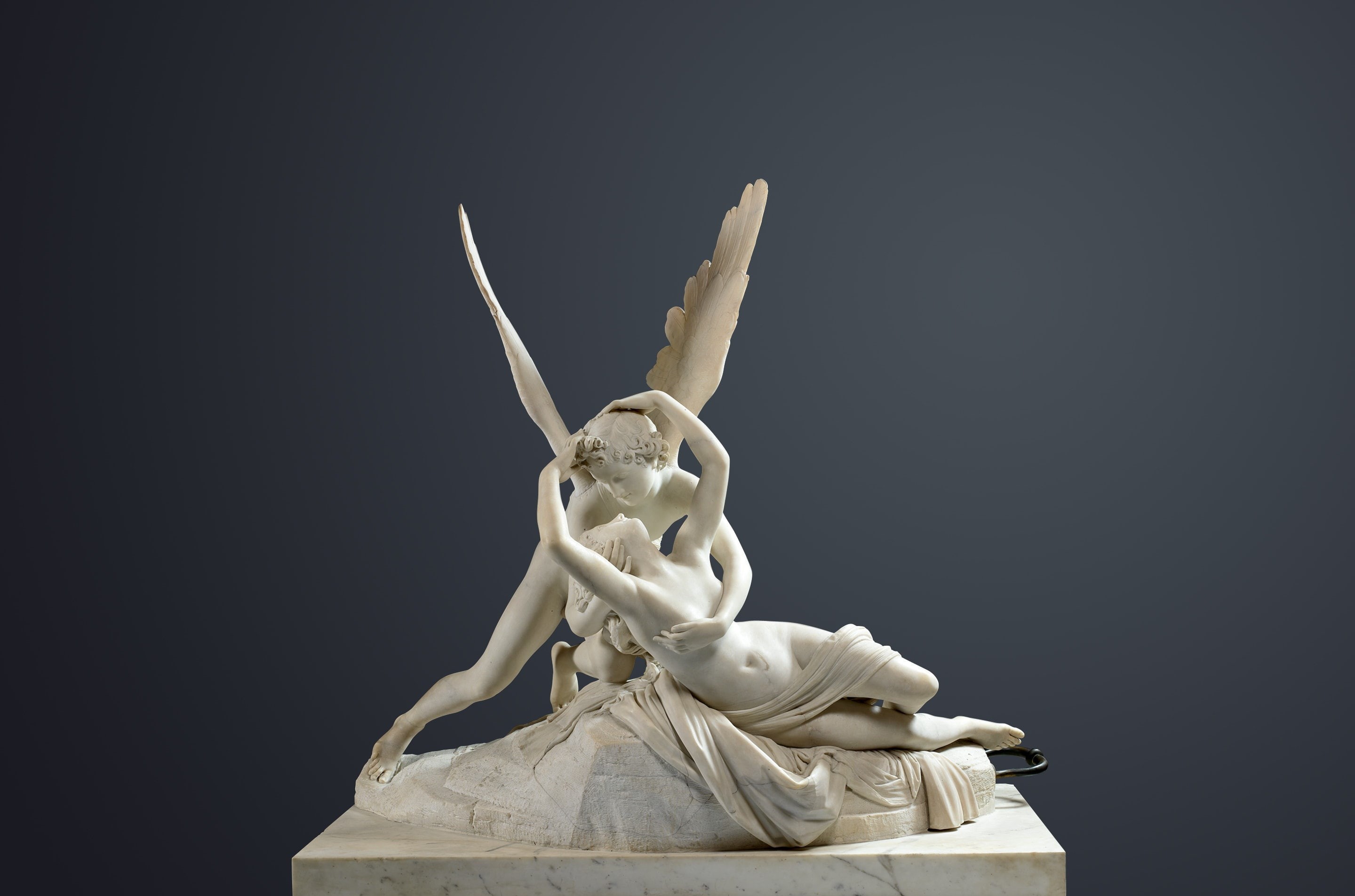 Antonio Canova, art, hugs, the young man, sculpture, 2K, wings, girl, Museum, Cupid and psyche, mythology, HD Wallpaper