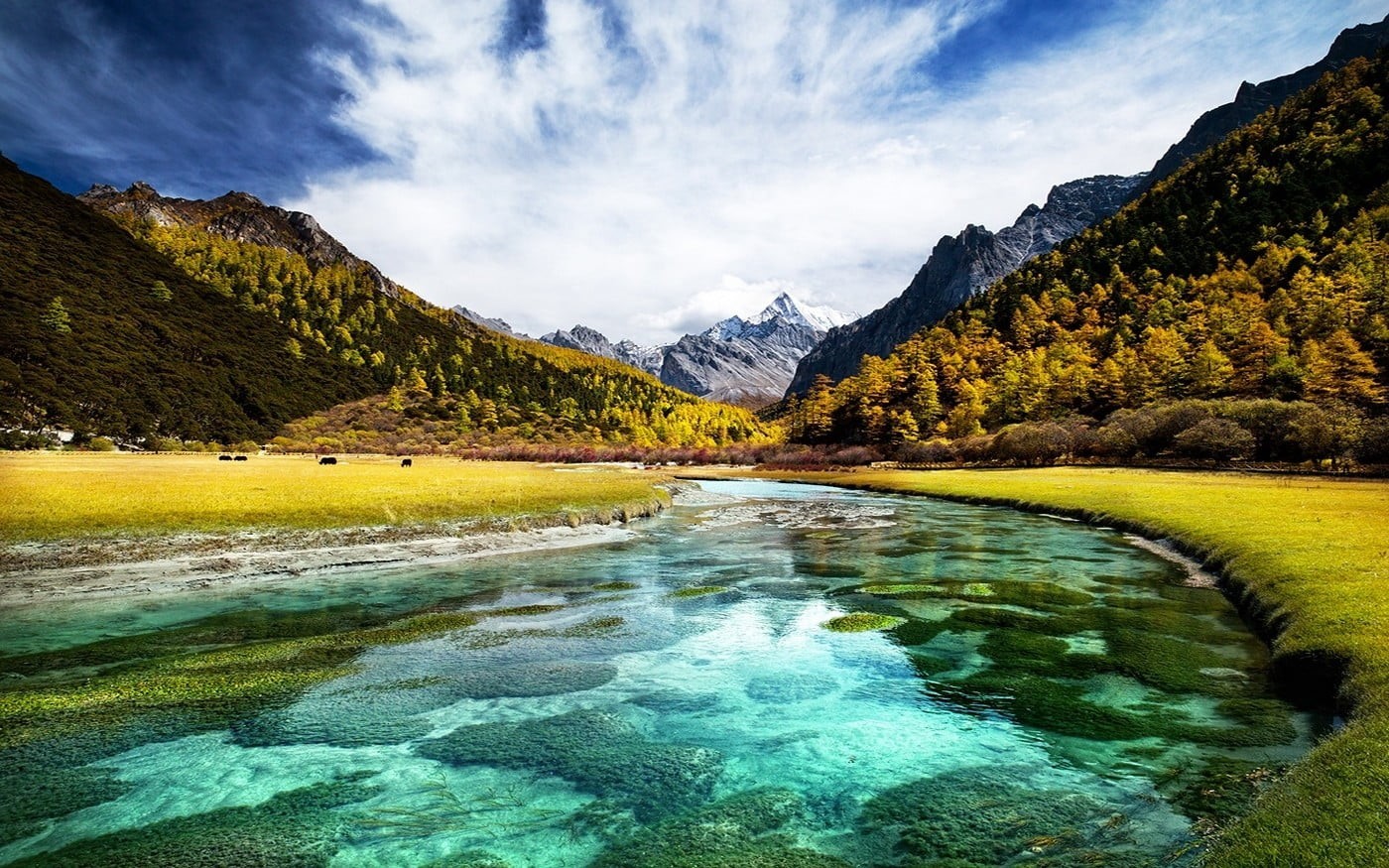 outdoors, green Color, autumn, forest, summer, blue, environment, sky, europe, european Alps, rock - Object, seashore, lake, national Landmark, snowy peak, HD Wallpaper