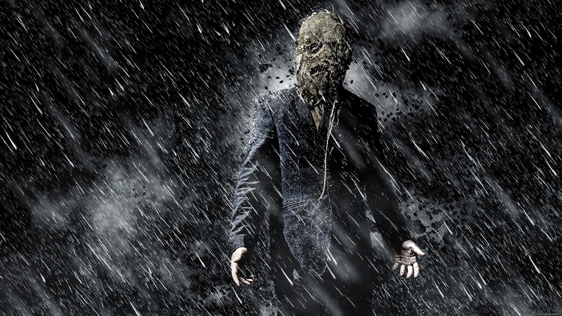 splashing, movies, swimming pool, black, rain, outdoors, jacket, lifestyles, day, The Dark Knight Rises, wet, men, motion, 1080P, enjoyment, Scarecrow (character), HD Wallpaper