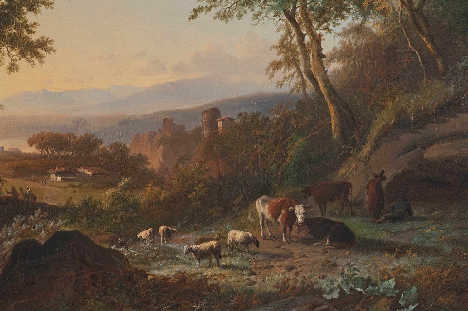 animal themes, field, group of animals, vertebrate, classic art, sky, herbivorous, domestic, painting, domestic animals, animal, no people, peasants, sheep, HD Wallpaper