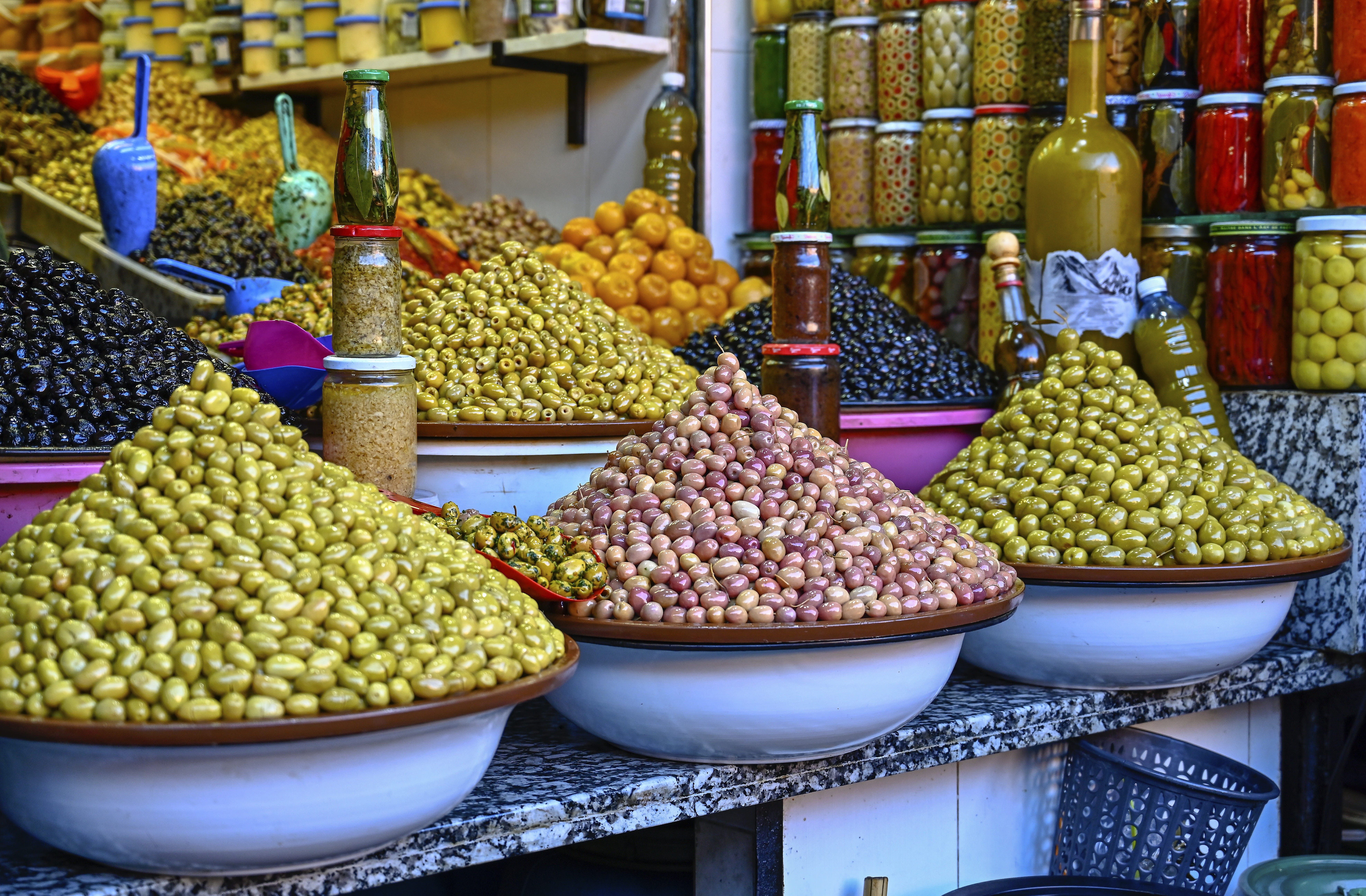 bowl, morocco, shop, choice, retail, traditional, freshness, kuwait, fair, marrakech, food, green olive, memory, trade, wellbeing, retail display, shopping, HD Wallpaper