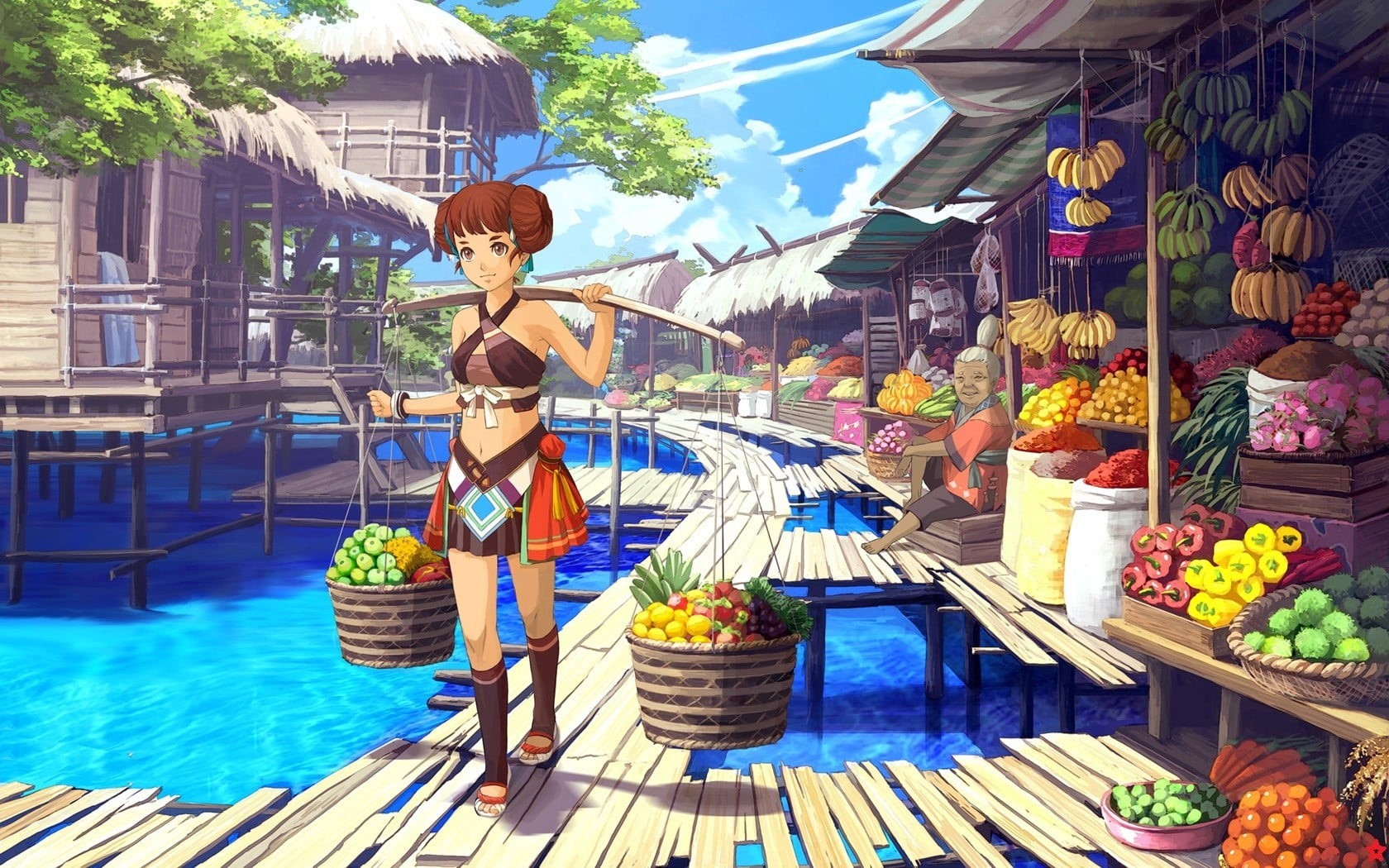 women, nature, building exterior, architecture, built structure, character, anime girls, water, anime, female, food and drink, real people, for sale, 720P, HD Wallpaper