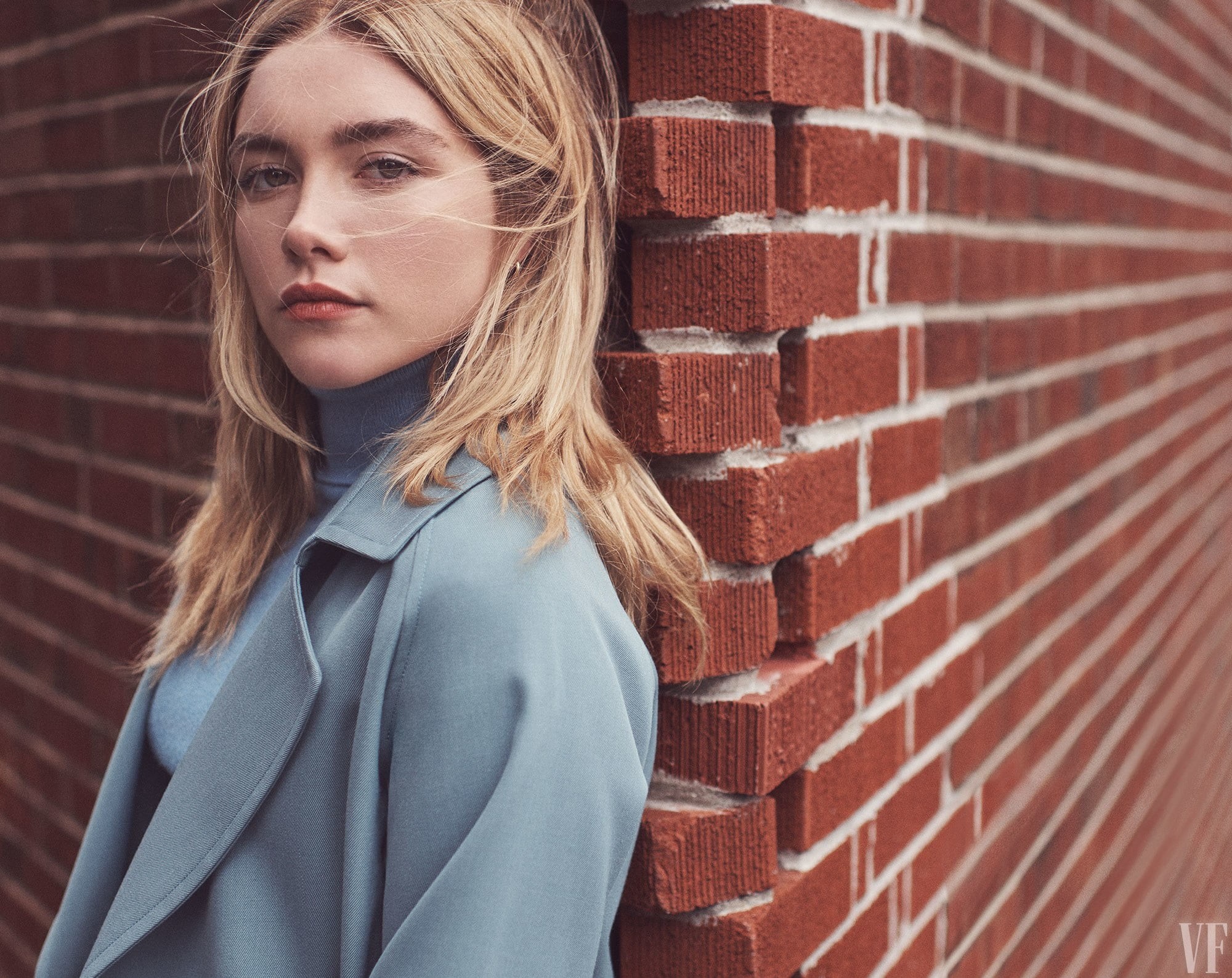 lipstick, green eyes, Vanity Fair, actress, women, 1080P, Florence Pugh, bricks, long hair, HD Wallpaper