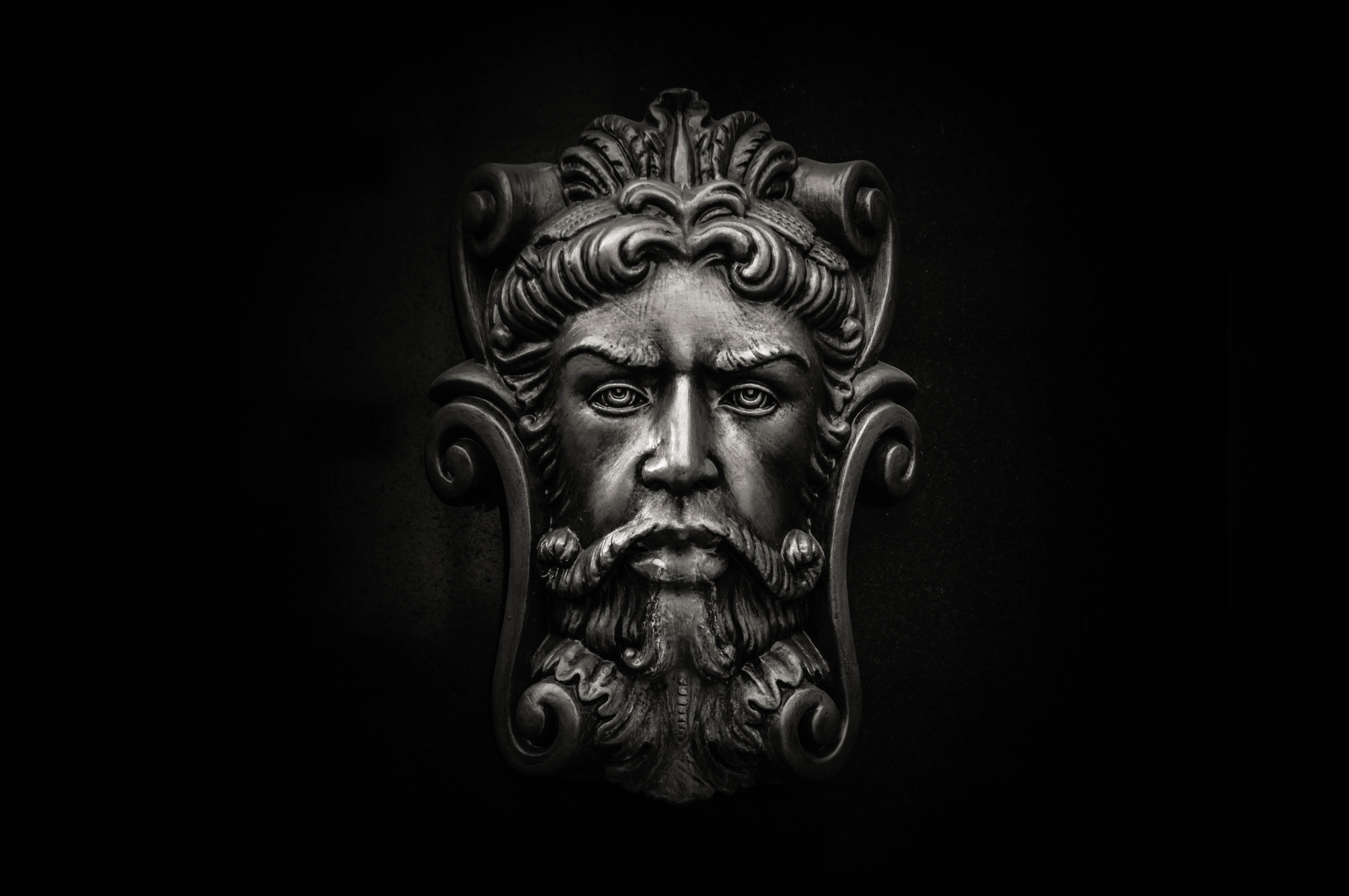 mammal, photo, lion - feline, bronze, illustration, art, no people, craft, s, metal, human, figurine, black background, face, person, animal representation, HD Wallpaper