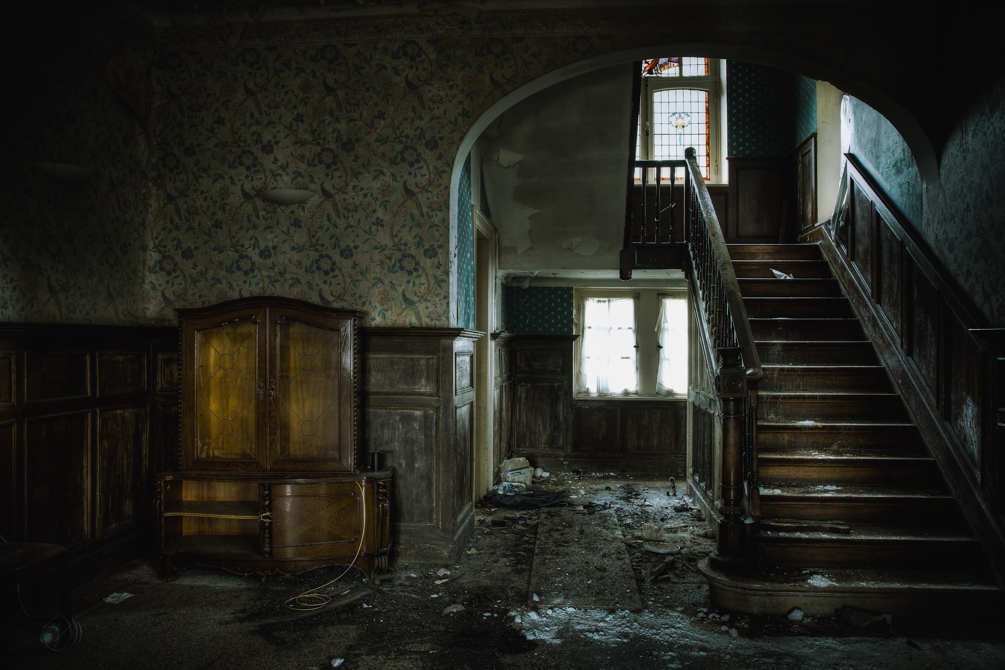 abandonment, furnished, ladder, house, sideboard, wardrobe, 1080P, HD Wallpaper