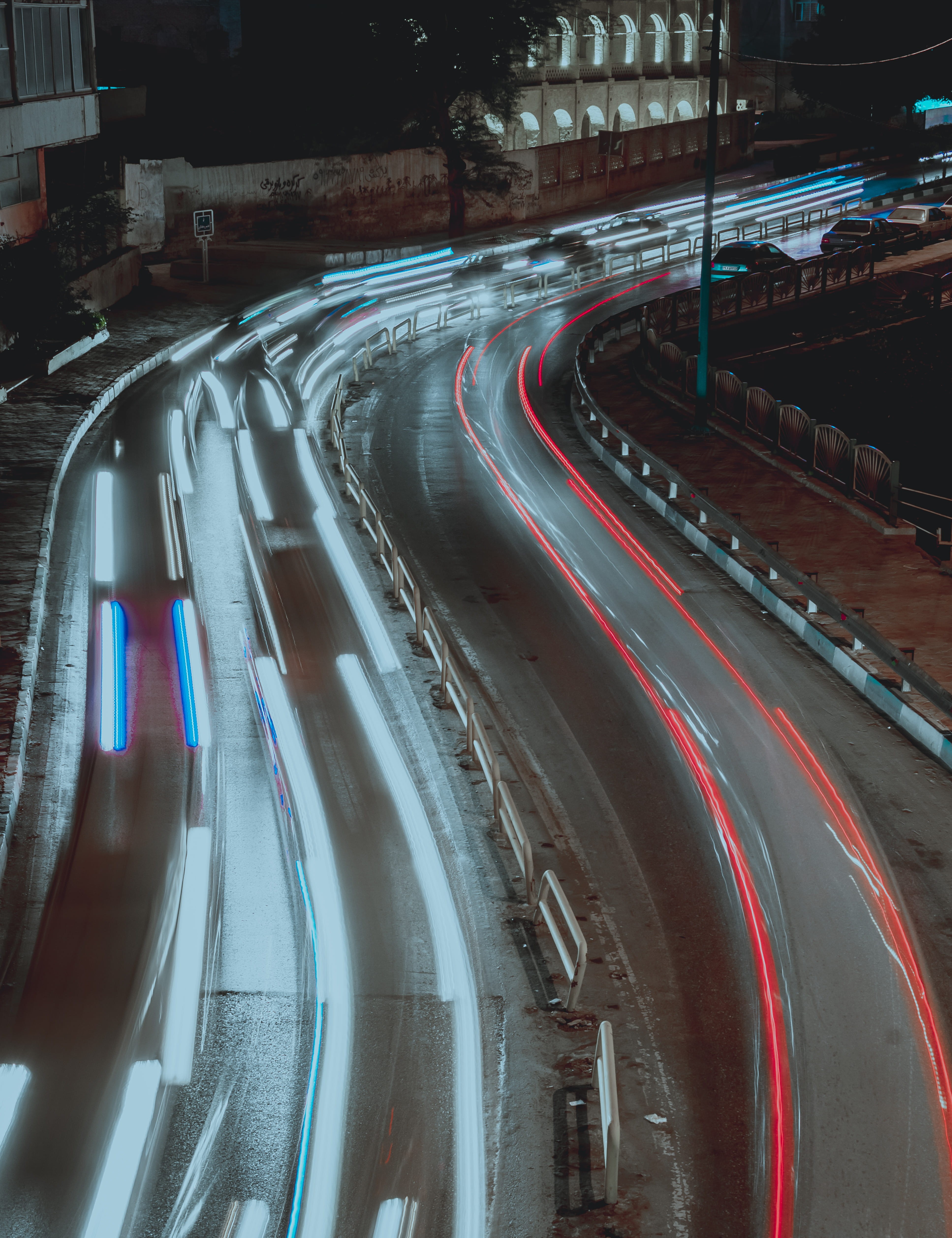 sideboard, architecture, high angle view, time, furniture, red, mode of transportation, iran, motion, way, 4K, crystal, long exposure, overpass, highway, Phone HD Wallpaper