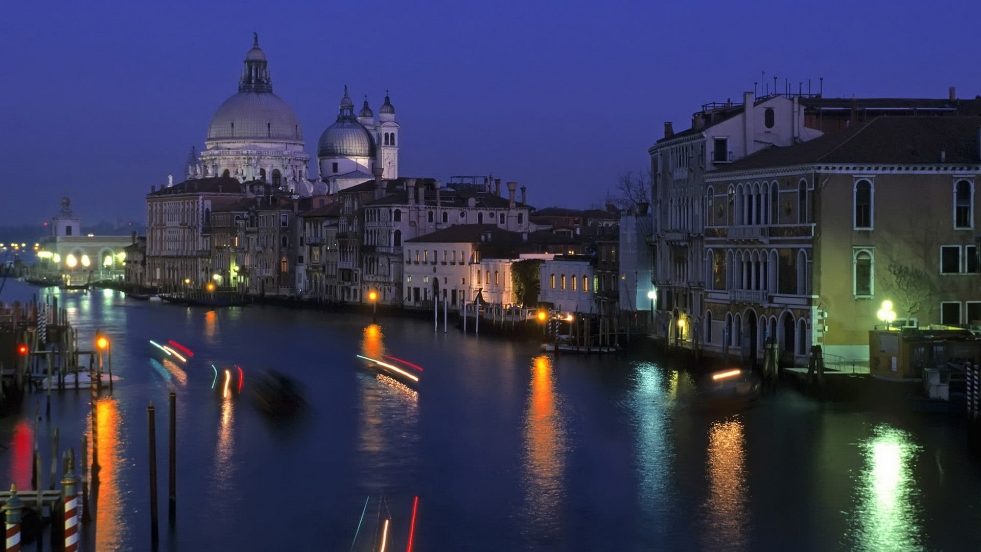 grand, travel, night, lake, boat, architecture, nature, sky, water, religion, gondola - traditional boat, no people, canal, transportation, 1080P, Venice, HD Wallpaper
