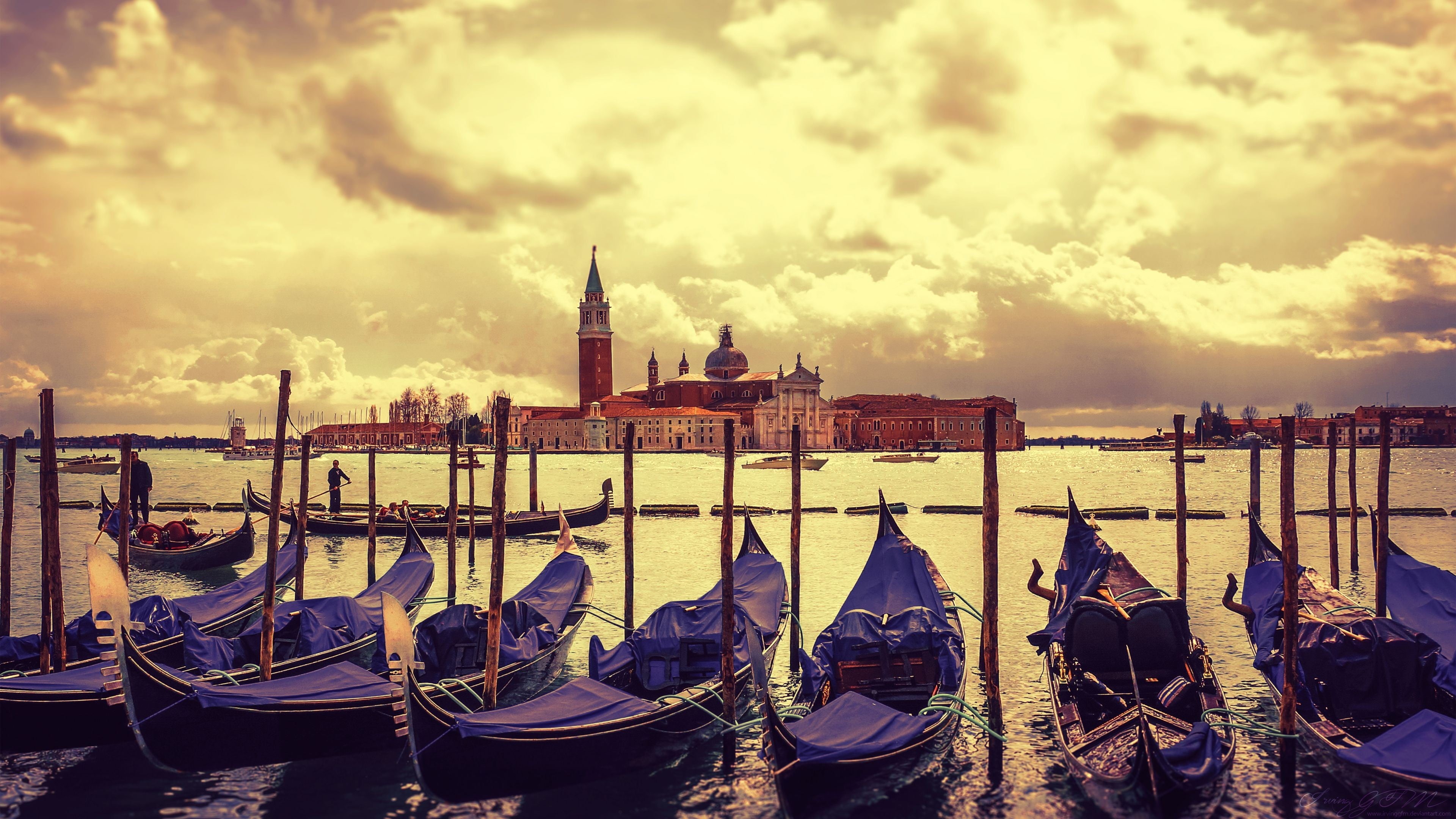 architecture, water, nature, post, no people, landscape, outdoors, sunset, boat, canal, canoes, building exterior, built structure, mode of transportation, HD Wallpaper