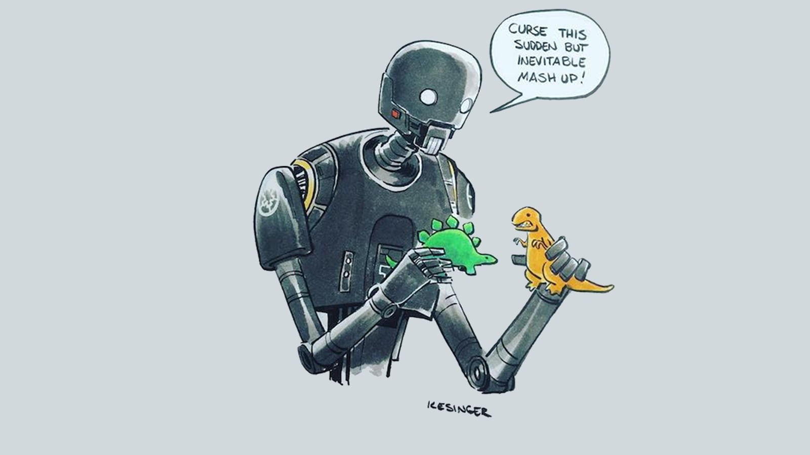 mash-ups, Hoban Washburne, text, K-2SO, holding, illustration, dinosaur, robot, indoors, Alan Tudyk, number, studio shot, Rogue One: A Star Wars Story, HD Wallpaper