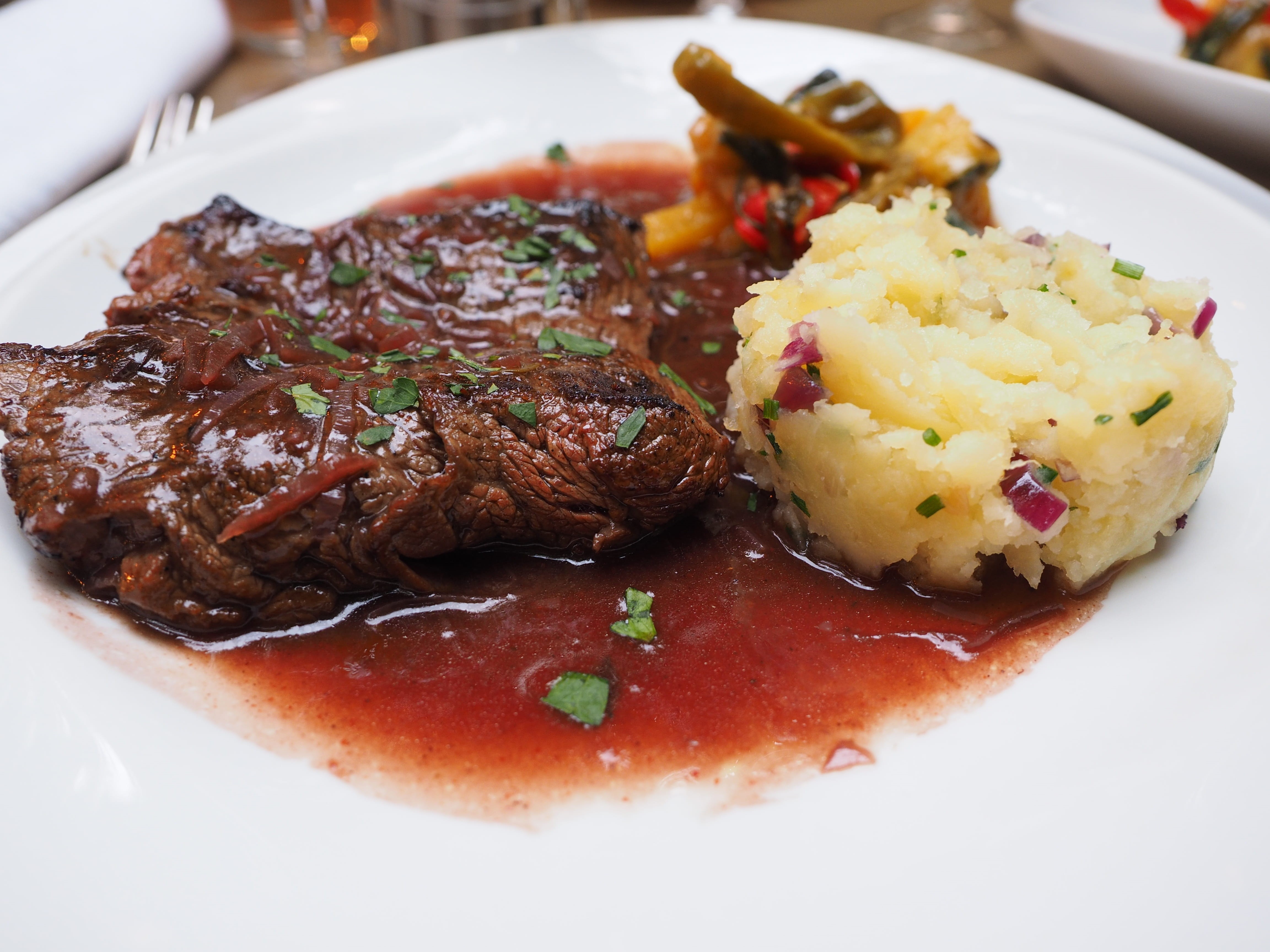vegetable, no people, table, still life, ribeye, high angle view, 4K, prepared potato, crockery, ready-to-eat, freshness, steak, food and drink, close-up, HD Wallpaper
