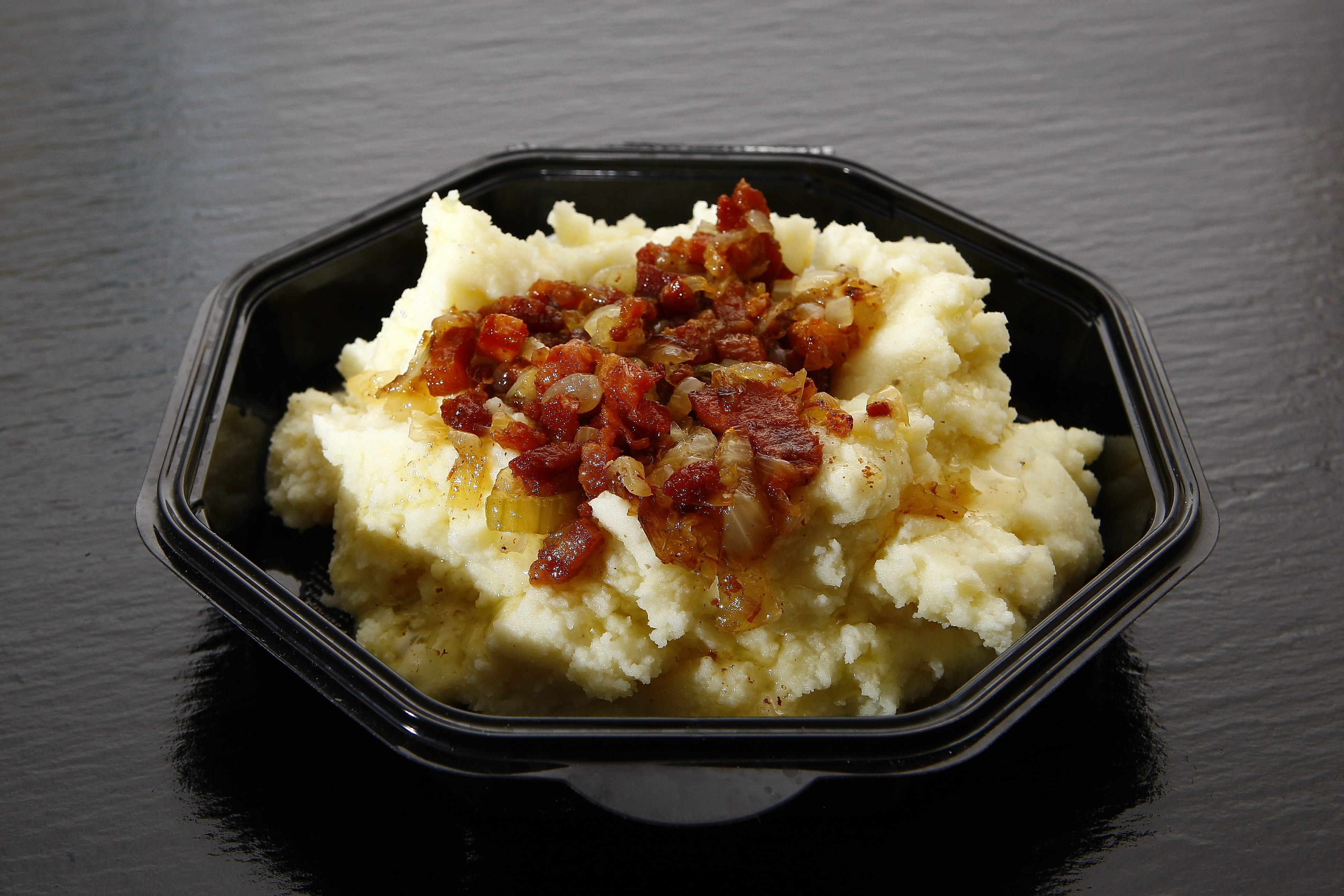 temptation, mashed potatoes, snack, food and drink, burning love, crockery, 4K, roasted bacon, ready-to-eat, high angle view, bowl, taste, no people, serving size, HD Wallpaper
