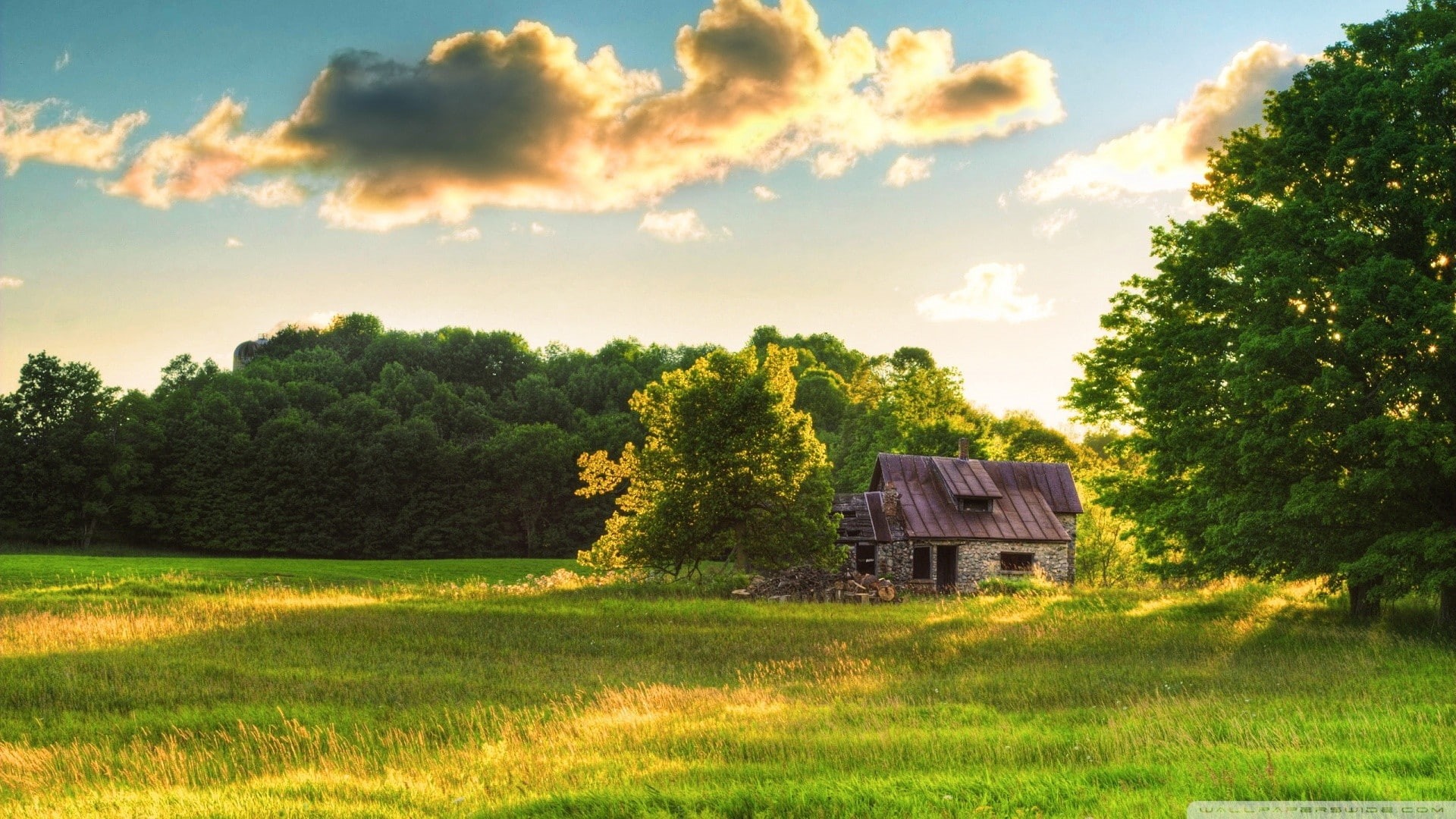 art, architecture, Clouds, houses, nature, house, hd, 1080P, Trees, HD Wallpaper