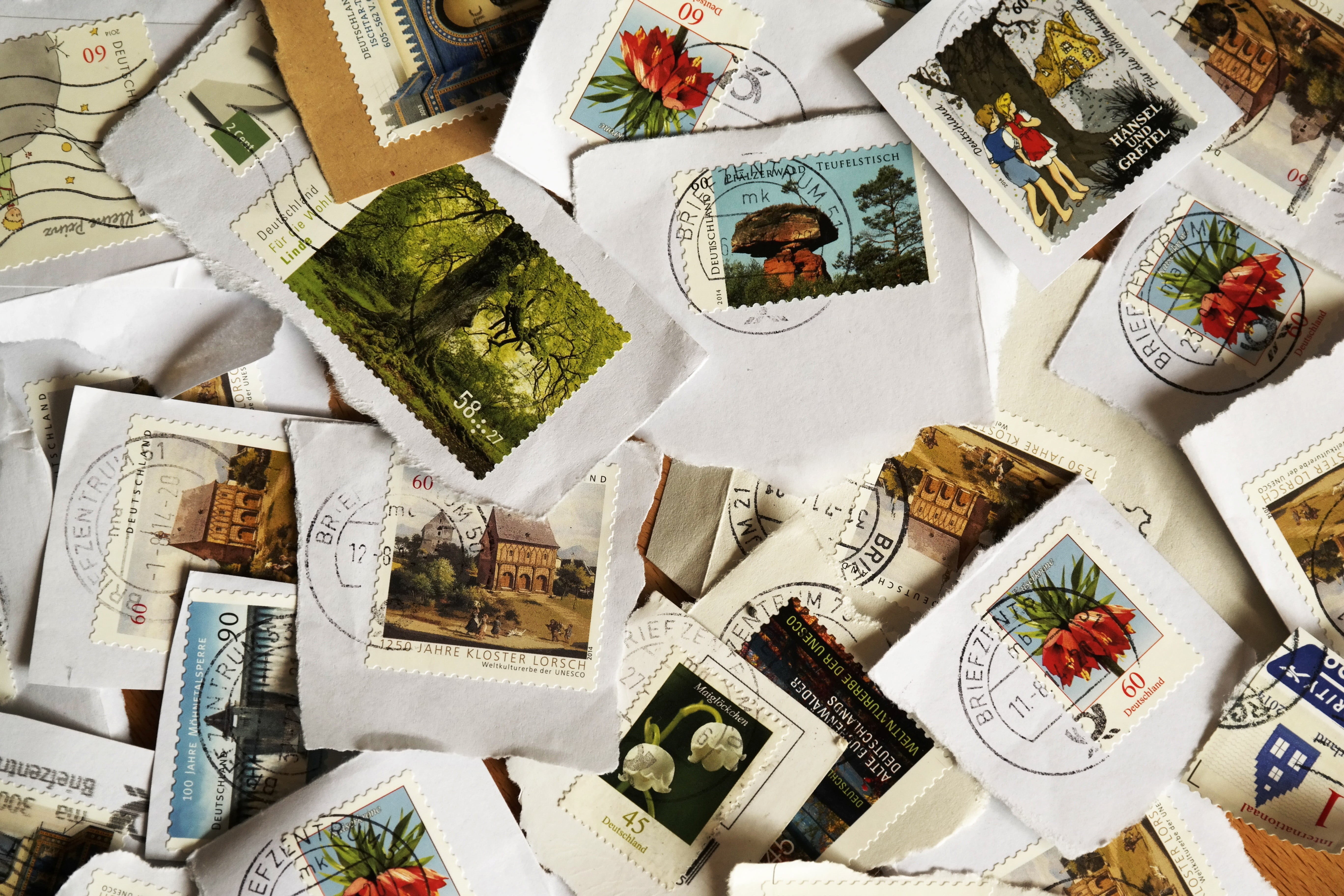 post, stamp, postage stamps, large group of objects, male likeness, still life, penpal, full frame, directly above, no people, lot, message, art and craft, HD Wallpaper