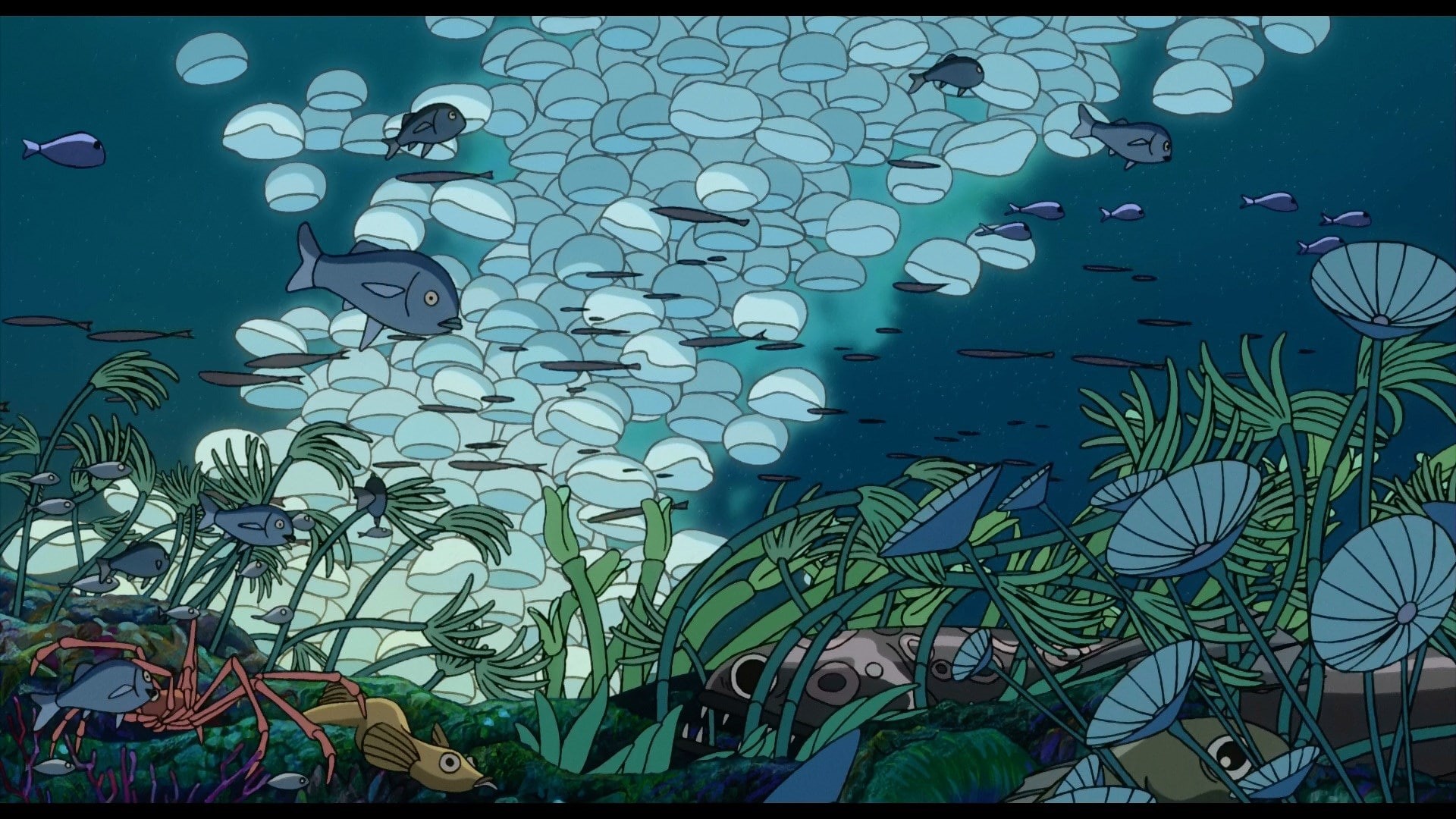 group of animals, animal, sea life, glass - material, school of fish, animals in captivity, aquarium, no people, ponyo, animal wildlife, marine, fish, animal themes, HD Wallpaper